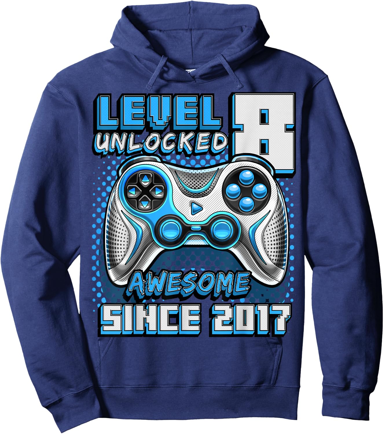 8th Birthday Boy Level 8 Gamer 8 Year Video Game Party Hoodie - Hoodie | Navy