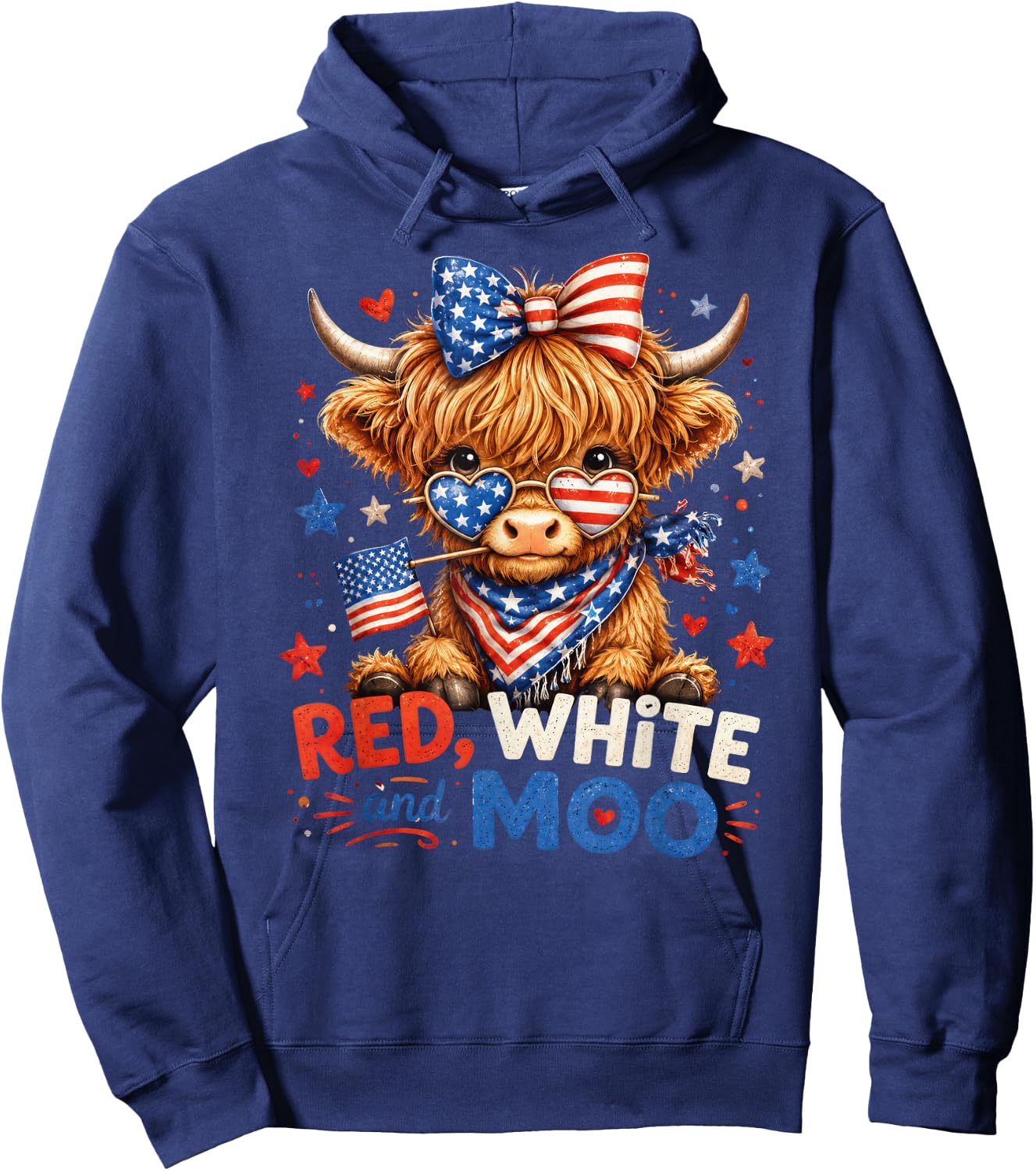 Red White and Moo Cow Shirt 4th of July 250 Years Patriotic Hoodie - Hoodie | Navy