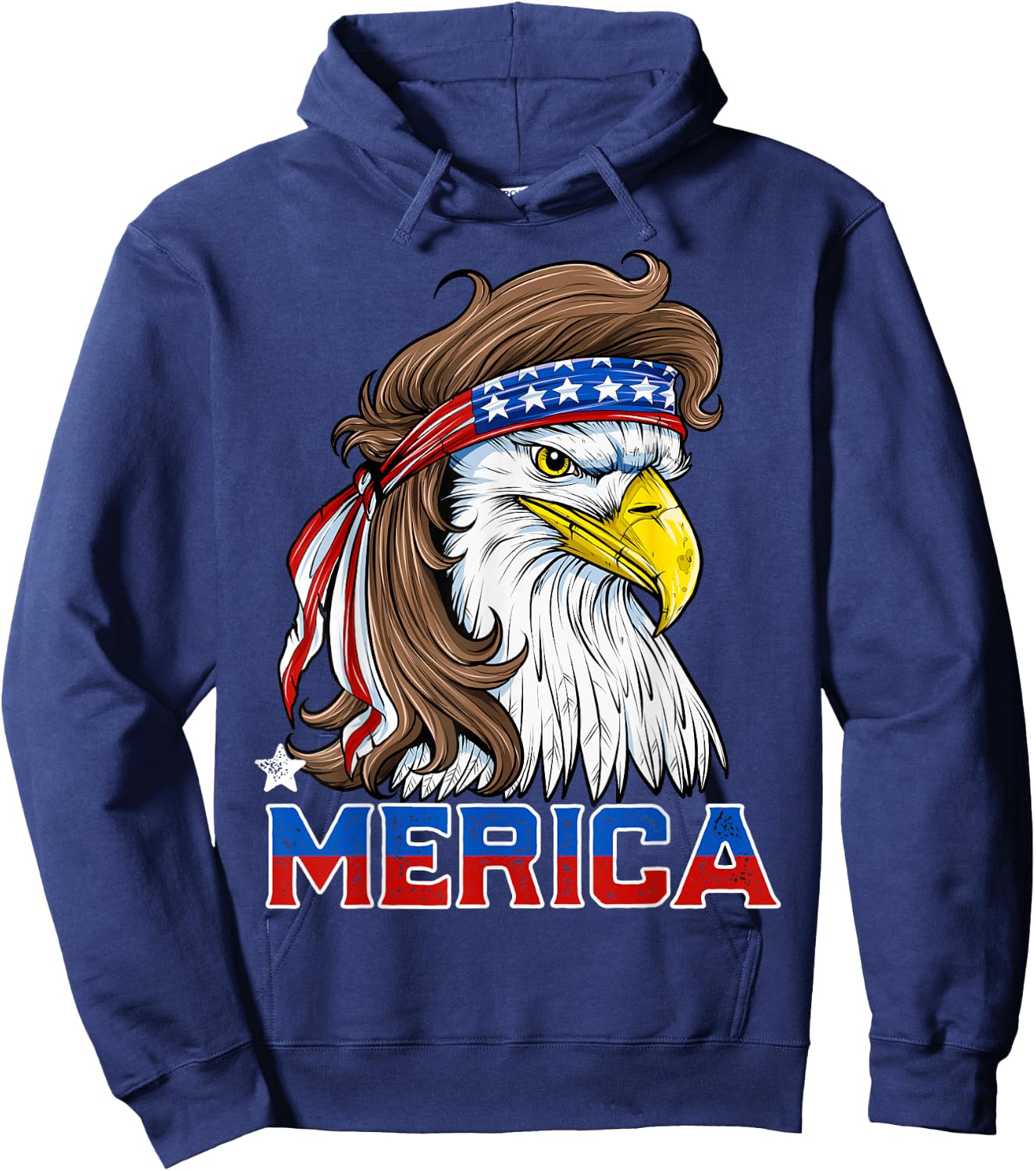 Merica Eagle Mullet 4th of July Men Women American Flag USA Hoodie - Hoodie | Navy