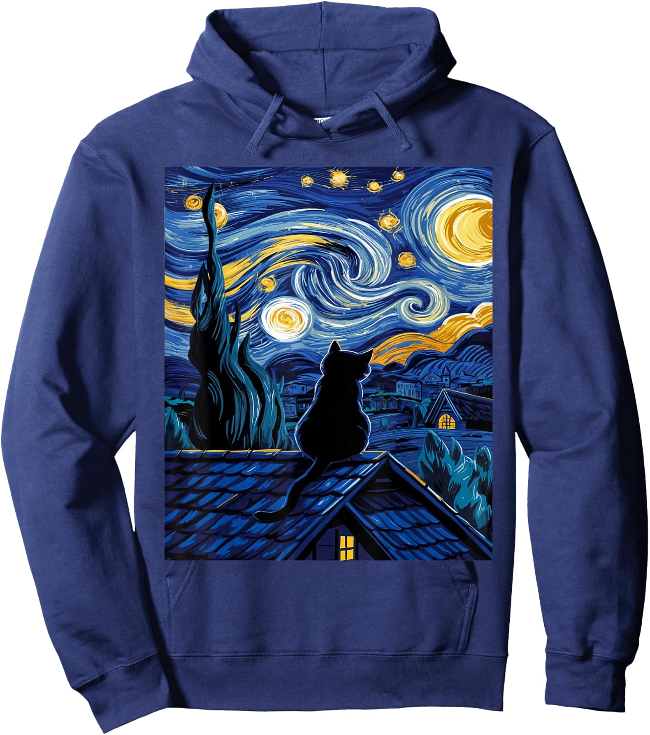 Cat Starry Night Van Gogh Cat Art Lover Funny Cat Hoodie - Hoodie | Navy