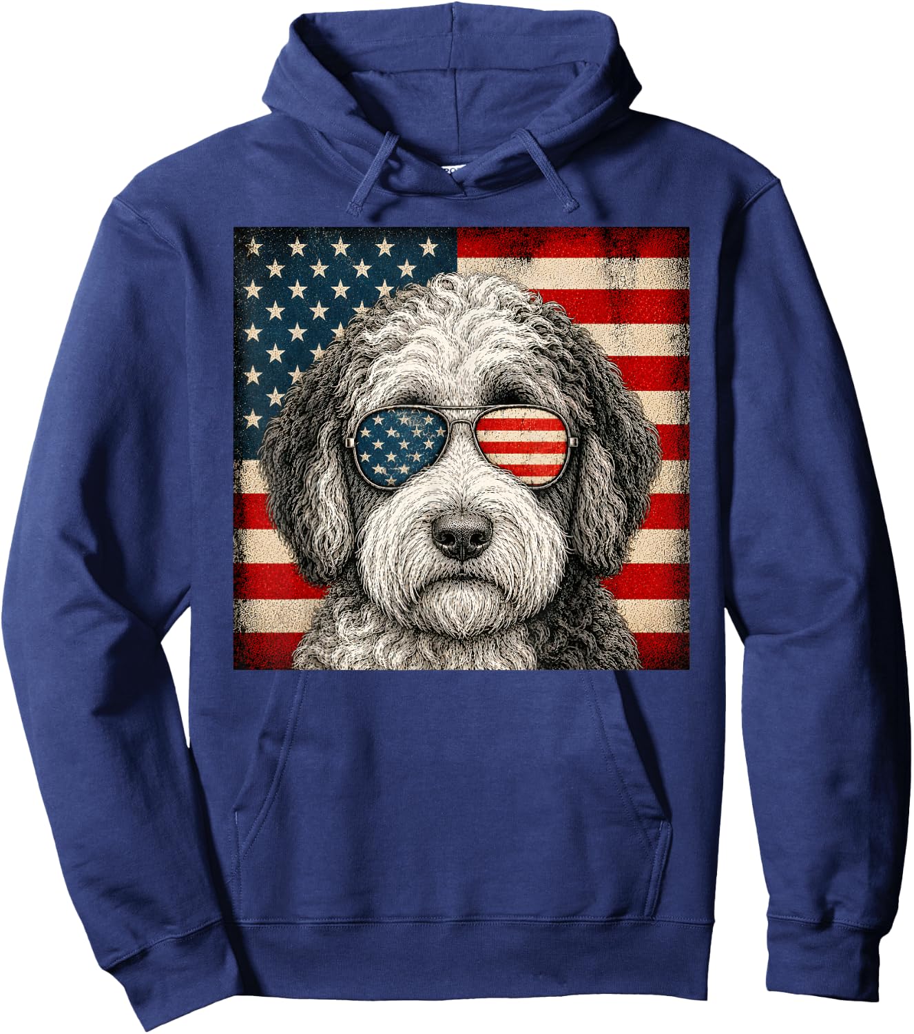 Sheepadoodle 4th of July US American Flag Dog Patriotic Hoodie - Hoodie | Navy