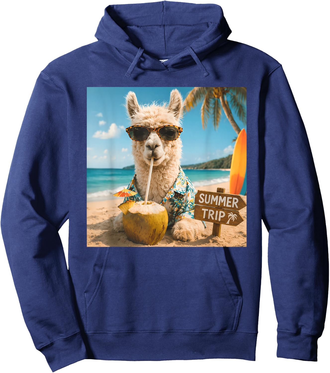 Funny Llama Summer Trip Beach Cruise Vacation Matching Hoodie - Hoodie | Navy
