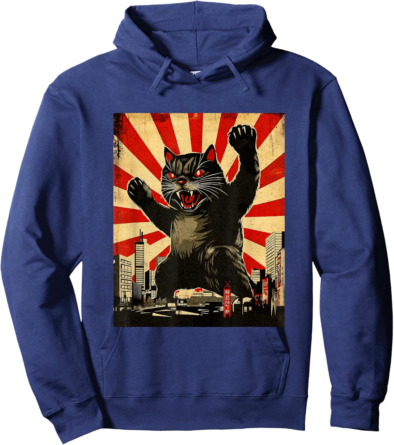 Catzilla - Japanese Art - Funny Cat Gifts Women Kids Hoodie - Hoodie | Navy
