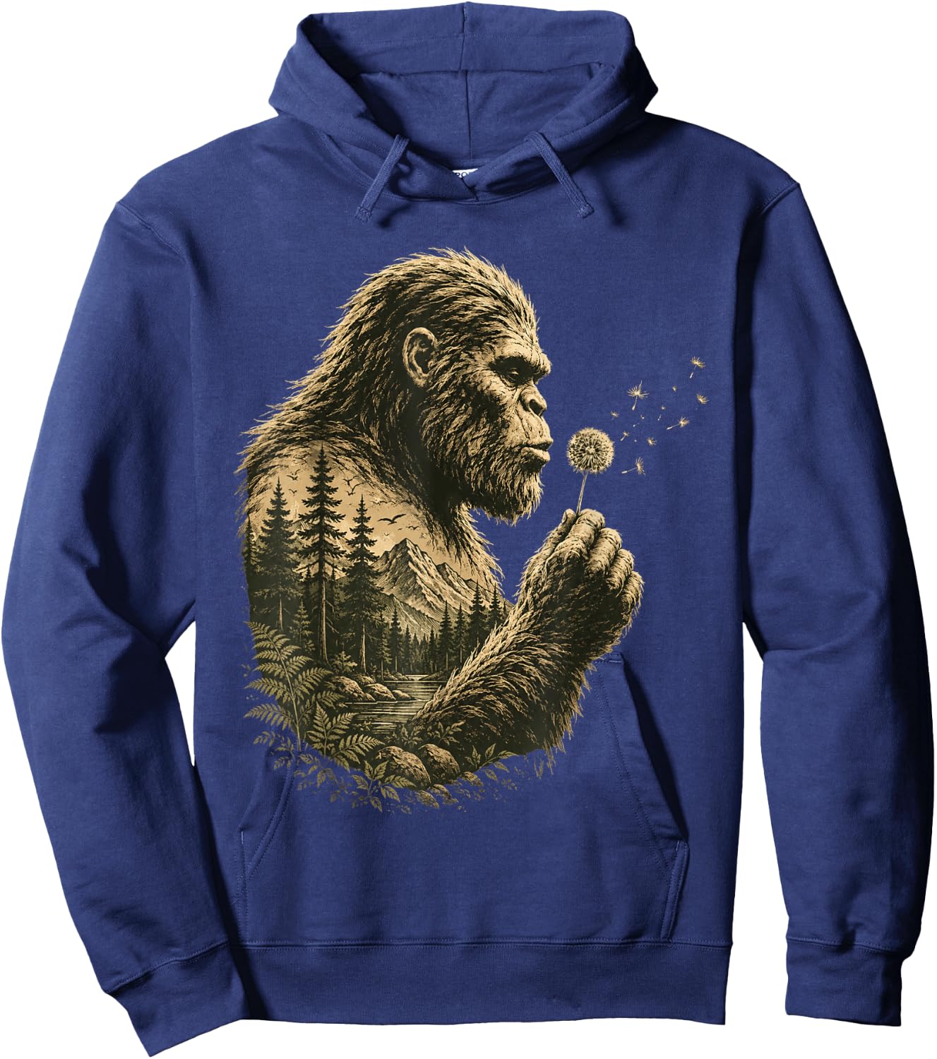 Bigfoot Blowing Dandelion Vintage Sasquatch Nature Men Women Hoodie - Hoodie | Navy