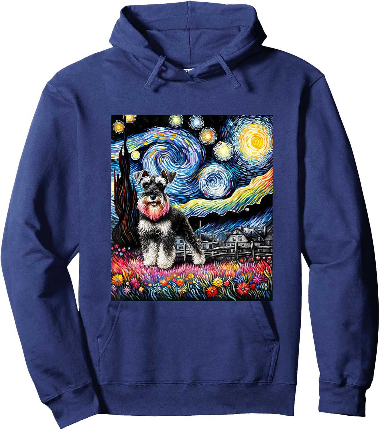 Miniature Schnauzer Dog Van Gogh Starry Night Painting Hoodie - Hoodie | Navy