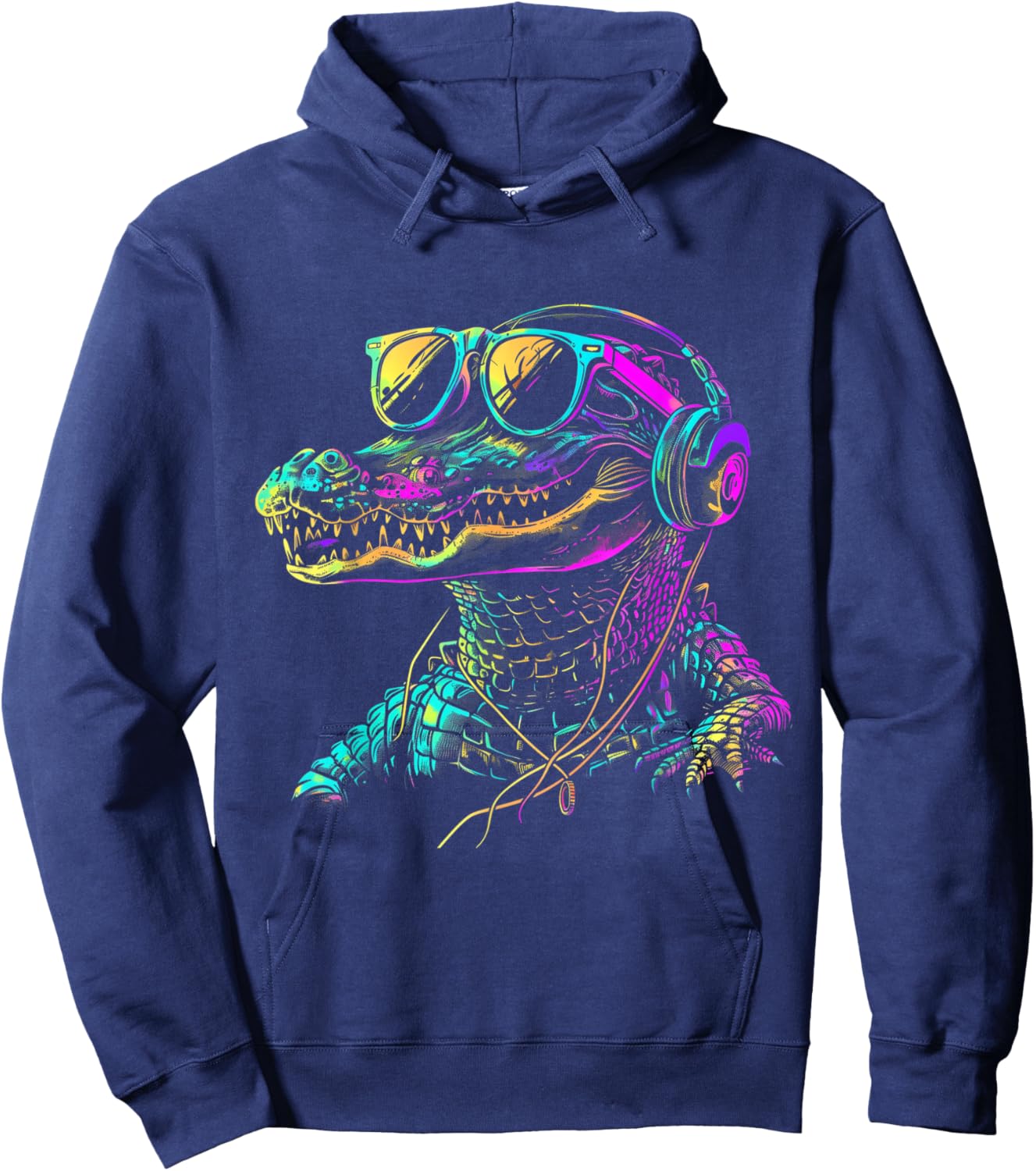 Alligator Headphones Music DJ Gator Crocodile Reptile Funny Hoodie - Hoodie | Navy
