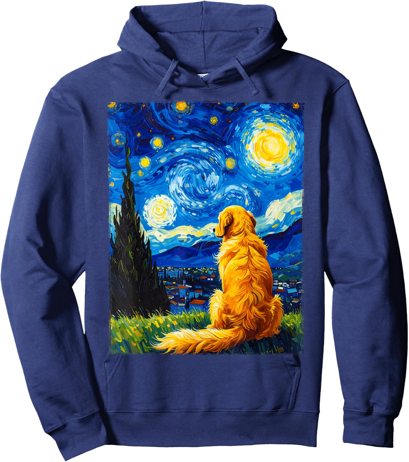 Van Gogh Starry Night Painting Golden Retriever Dog Hoodie - Hoodie | Navy