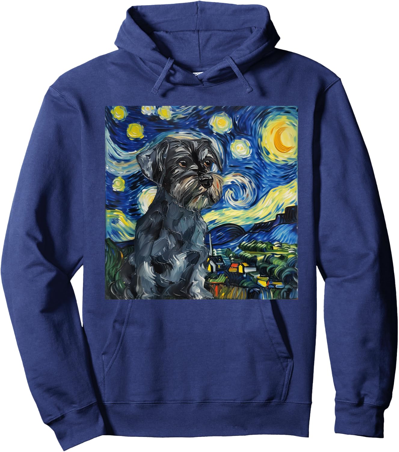 Miniature Schnauzer Dog Van Gogh Style Starry Night Hoodie - Hoodie | Navy