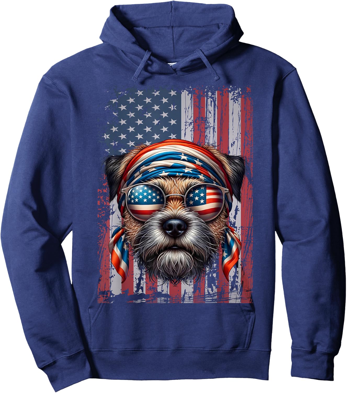 Patriotic Border Terrier Dog Lover US Flag Independence Day Women Kids Hoodie - Hoodie | Navy