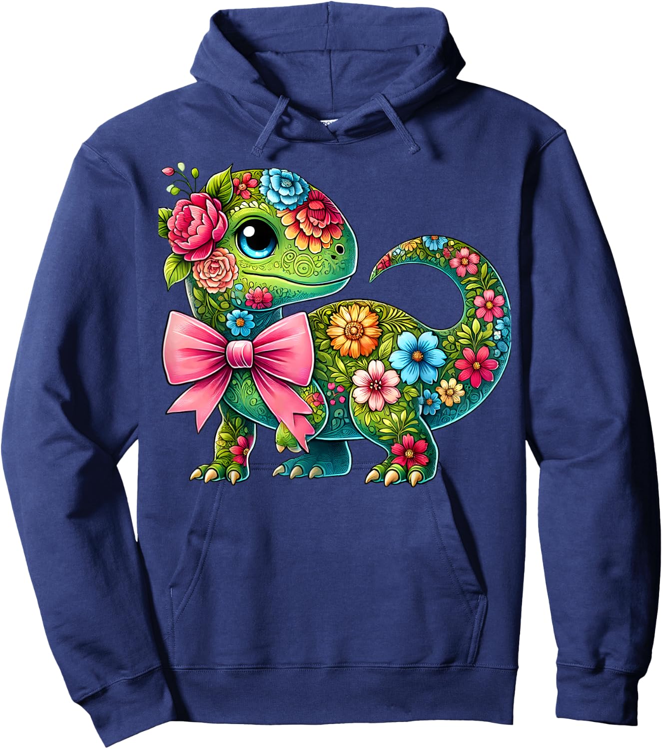 Floral Dinosaur Flower Cute Coquette Bow Graphic Women Girls Hoodie - Hoodie | Navy