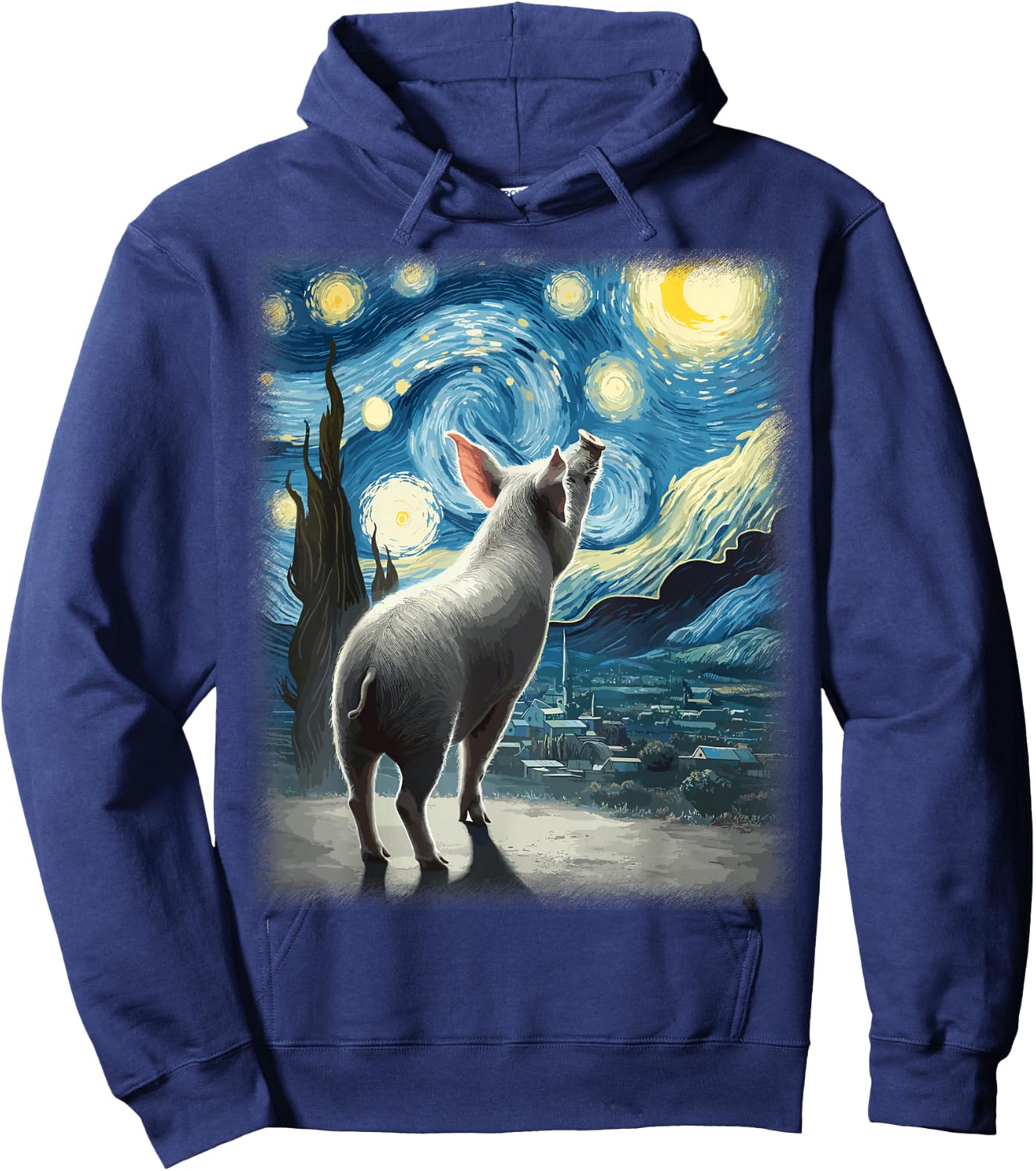 Pig Star Gazer - Artistic Van Gogh Style Starry Night Pig Hoodie - Hoodie | Navy