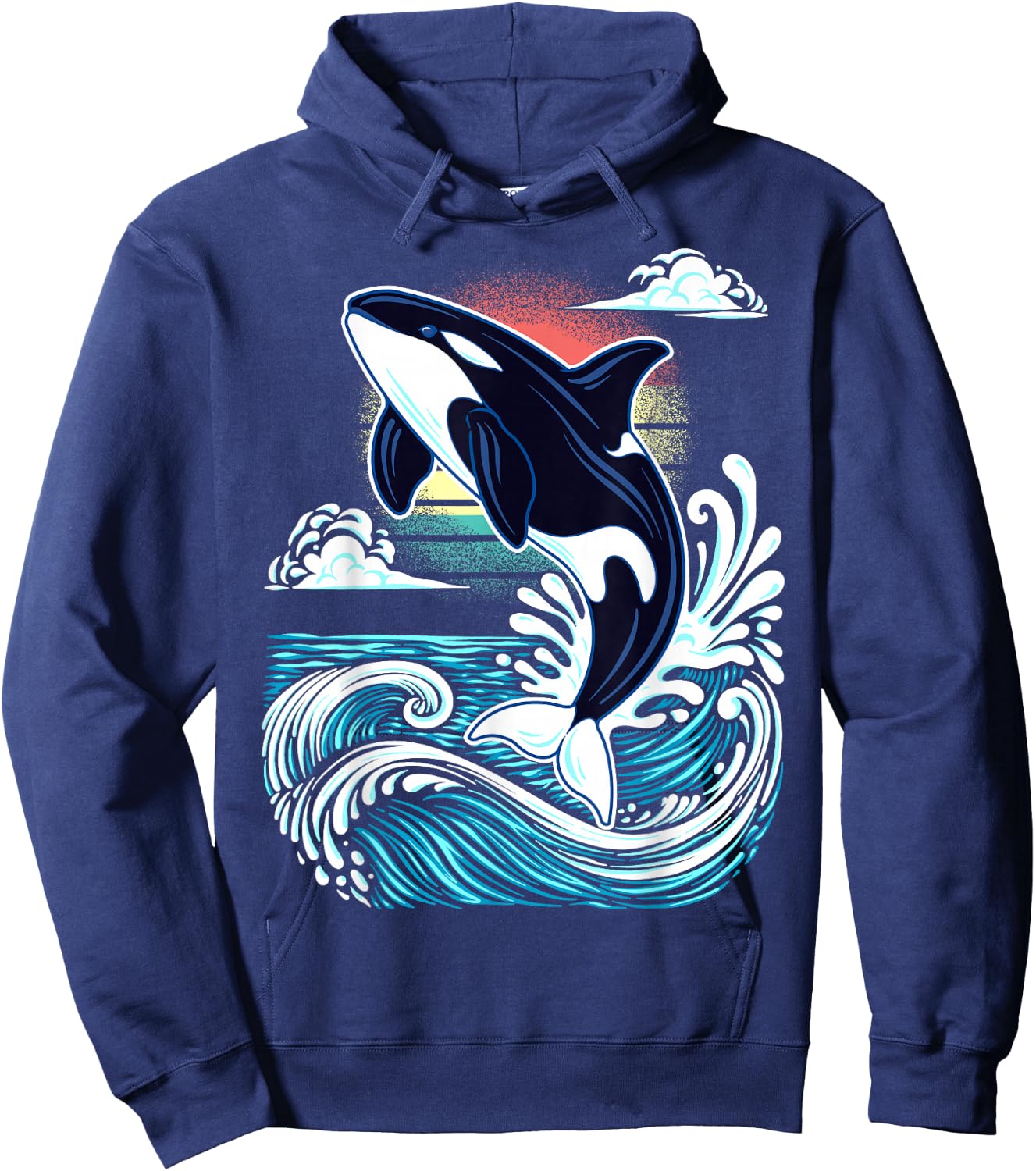Orca Ocean Wildlife Illustration - Marine Mammal Graphic Hoodie - Hoodie | Navy