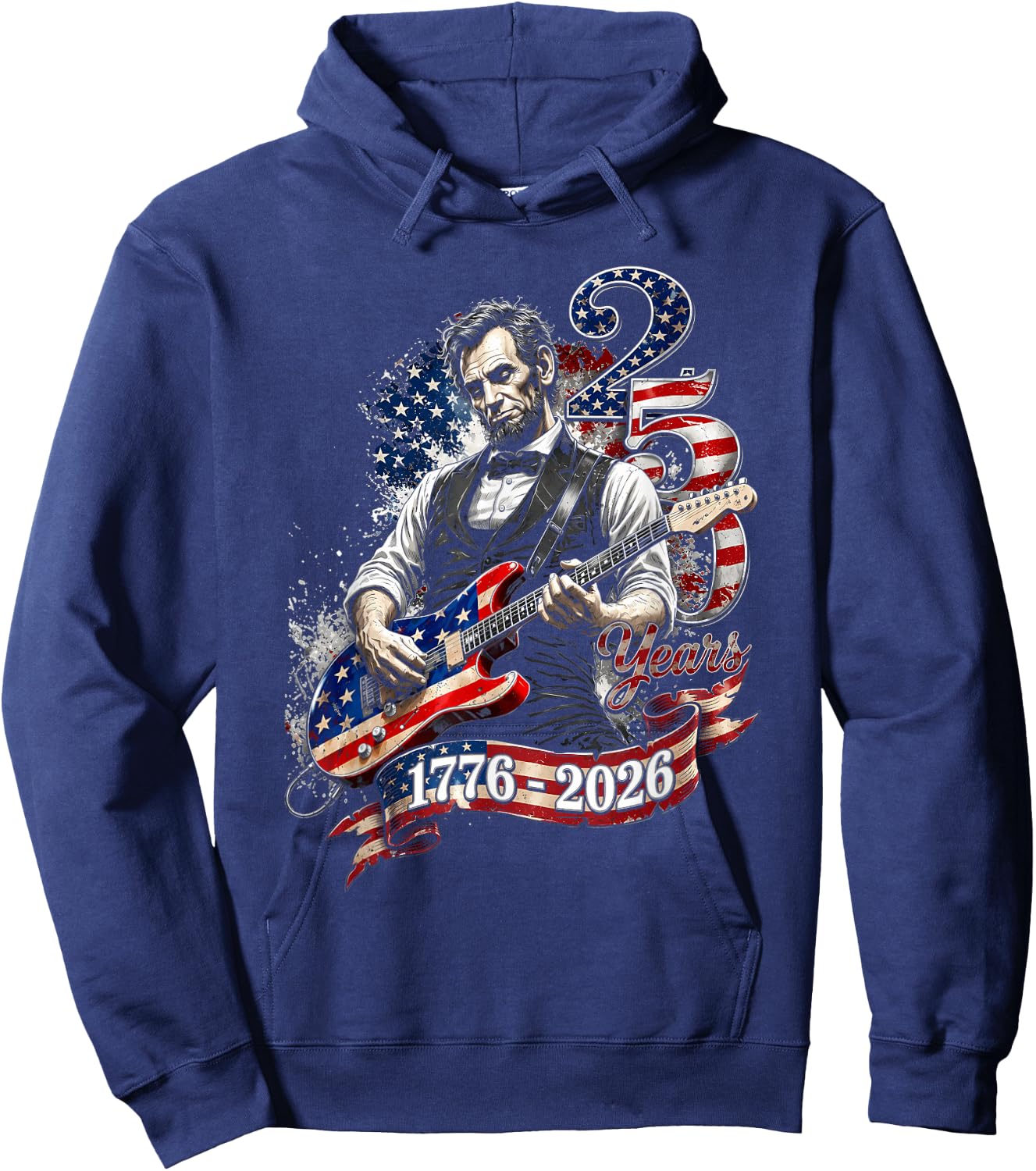 Abe Lincoln Playing Guitar 4th July 250th Anniversary USA Hoodie - Hoodie | Navy