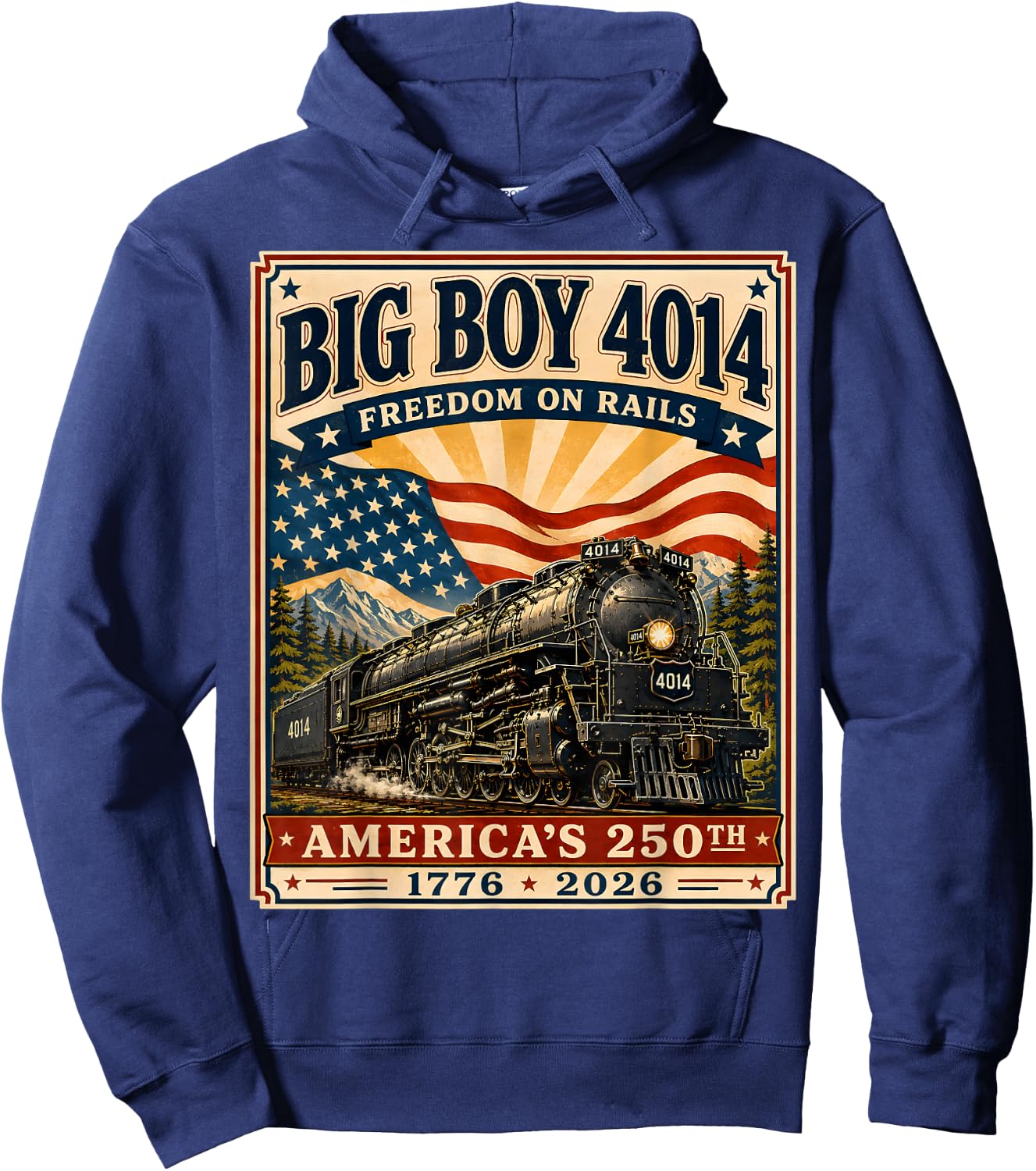250th Anniversary USA Big Boy 4014 Train Vintage US Flag Hoodie - Hoodie | Navy