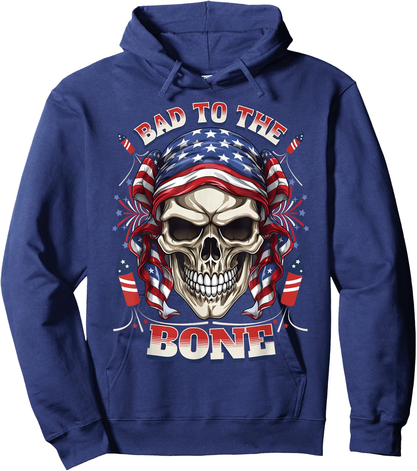 Bad to the Bone Skull Rebel Edgy 4th July Fireworks Top Hoodie - Hoodie | Navy