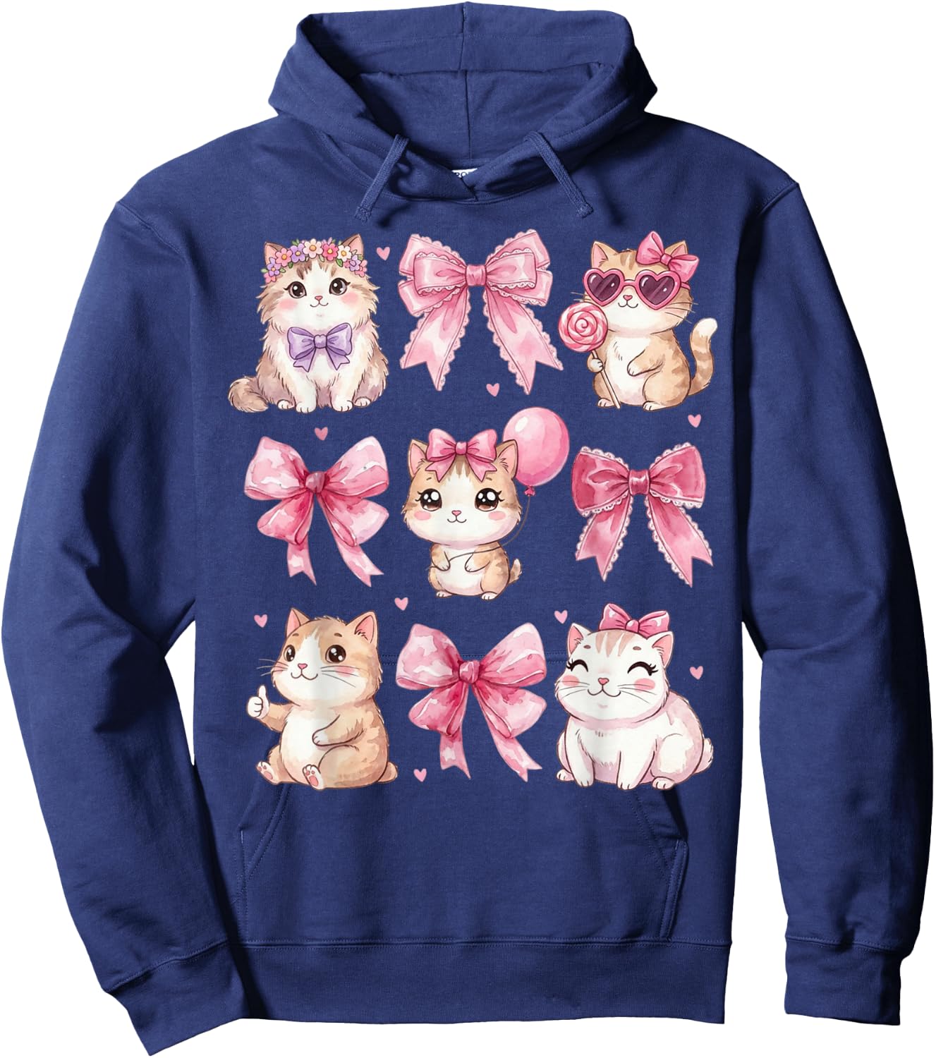 Cute Kitty Ribbon Coquette Bow Aesthetic Cat Lover Hoodie - Hoodie | Navy