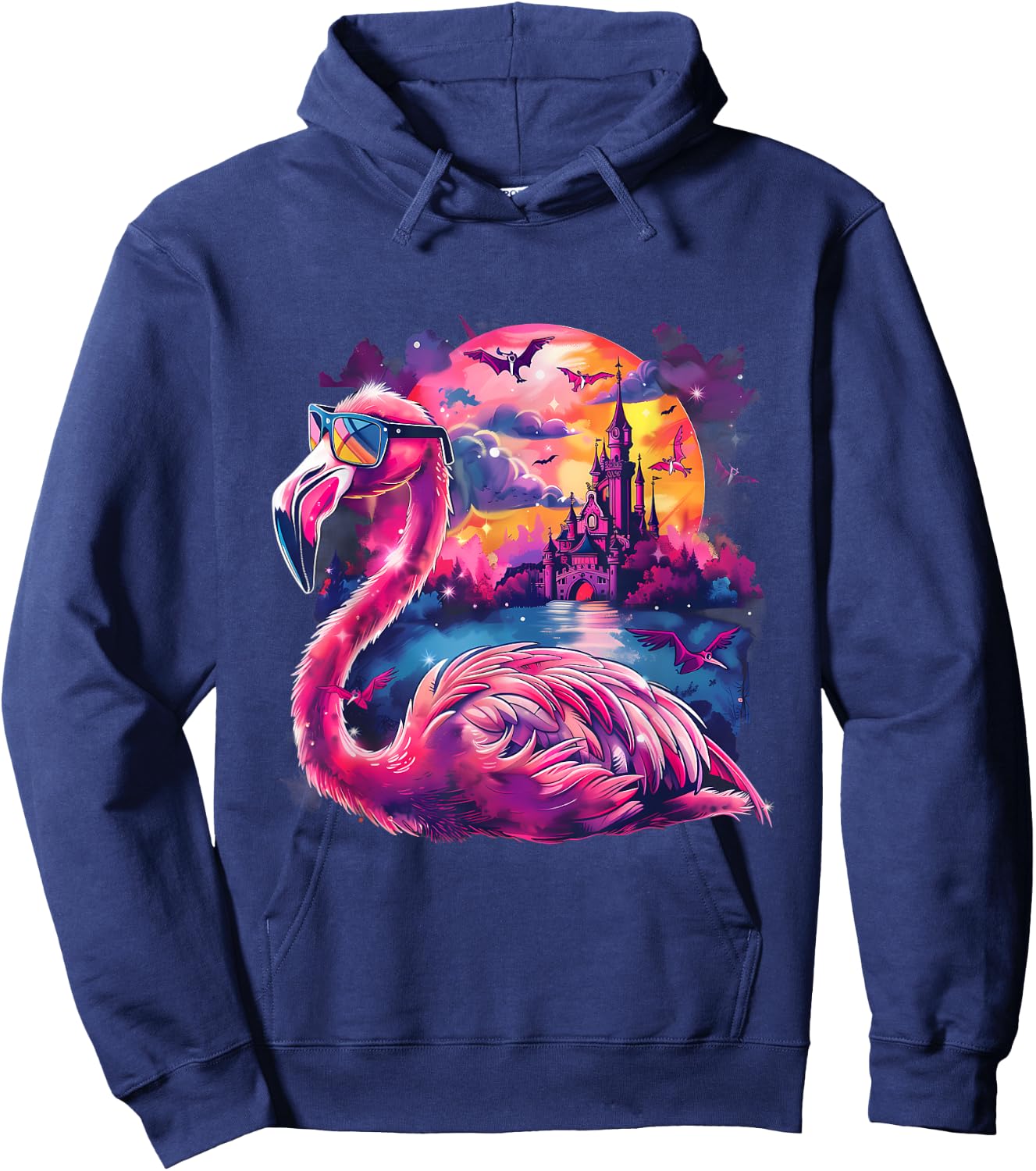 Halloween Flamingo Bats Haunted Castle Trick Or Treat Moon Hoodie - Hoodie | Navy
