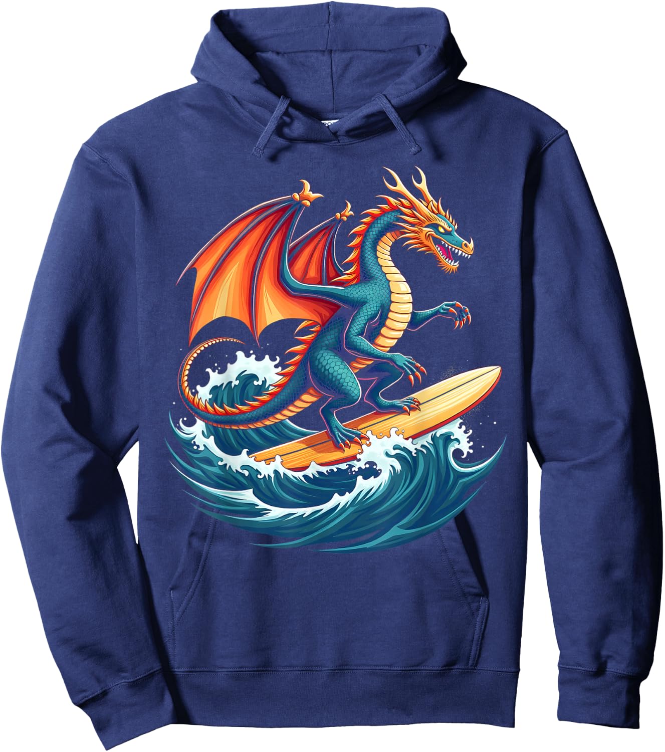 Fire Waves Dragon Surfer Mythical Surfing Beach Surfboarder Hoodie - Hoodie | Navy
