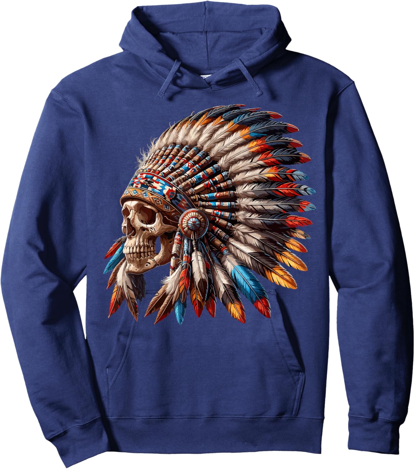 Indian Skull Motorcycle Headdress Indian , Black Hoodie - Hoodie | Navy