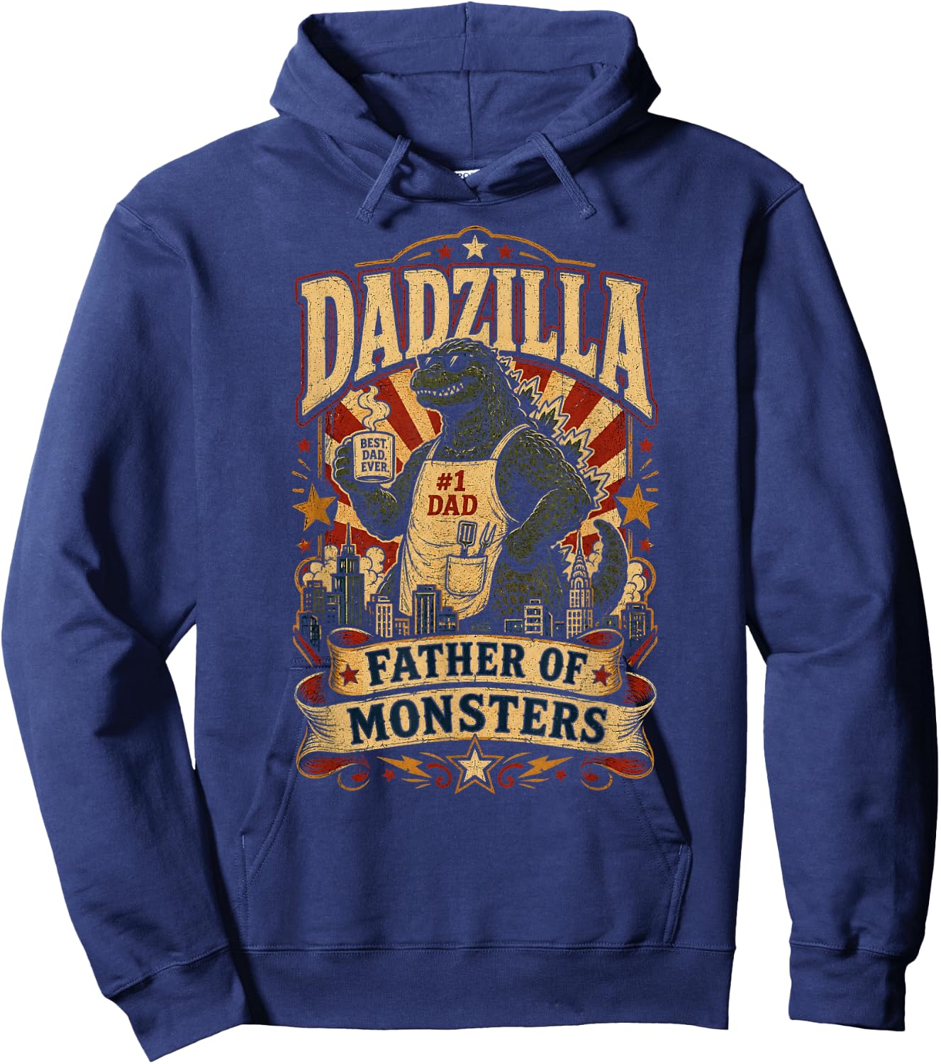 Dad Zilla Japanese Monster Funny Fathers Day Kaiju Daddy Hoodie - Hoodie | Navy