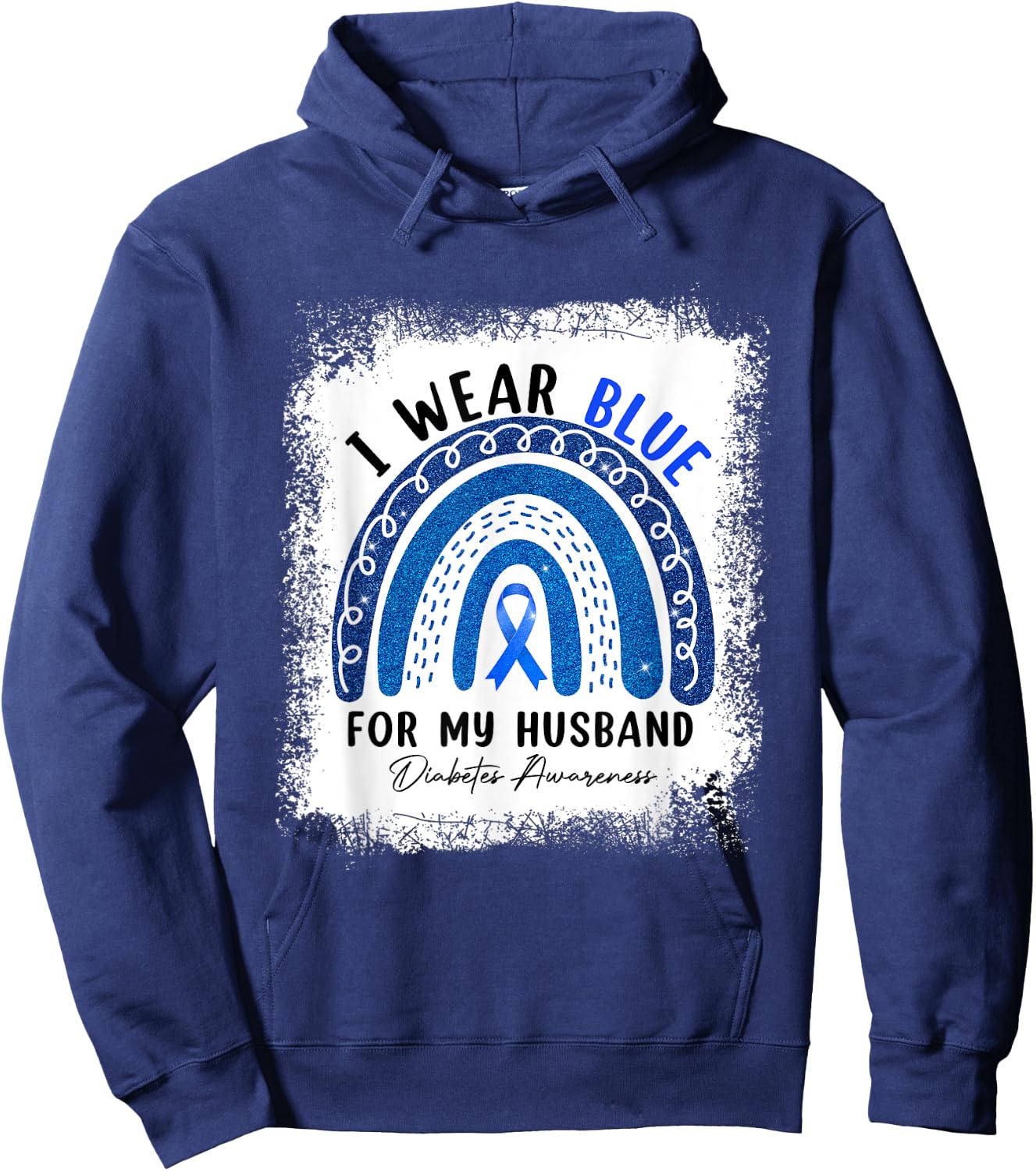 Rainbow I Wear Blue Ribbon For My Husband Diabetes Awareness Hoodie - Hoodie | Navy
