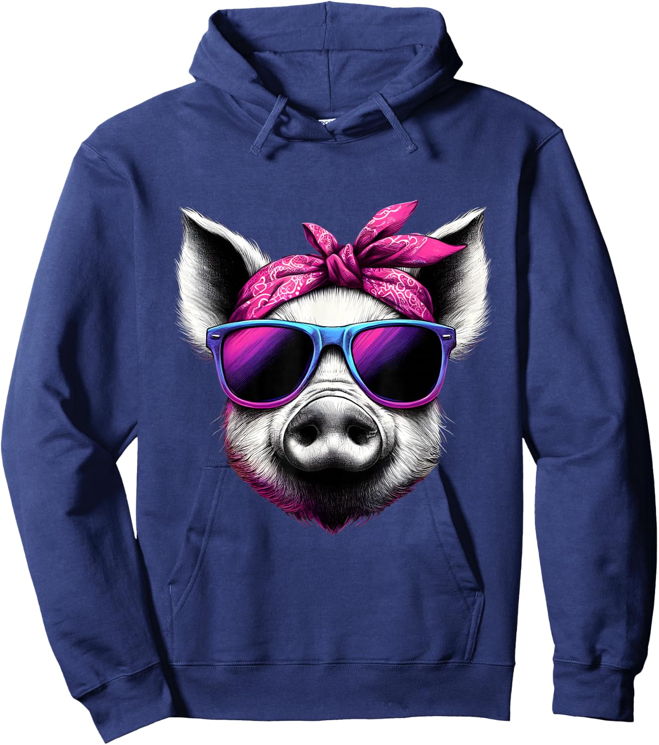 Pig Wearing A Pink Bandana Headband And Sunglasses Hoodie - Hoodie | Navy