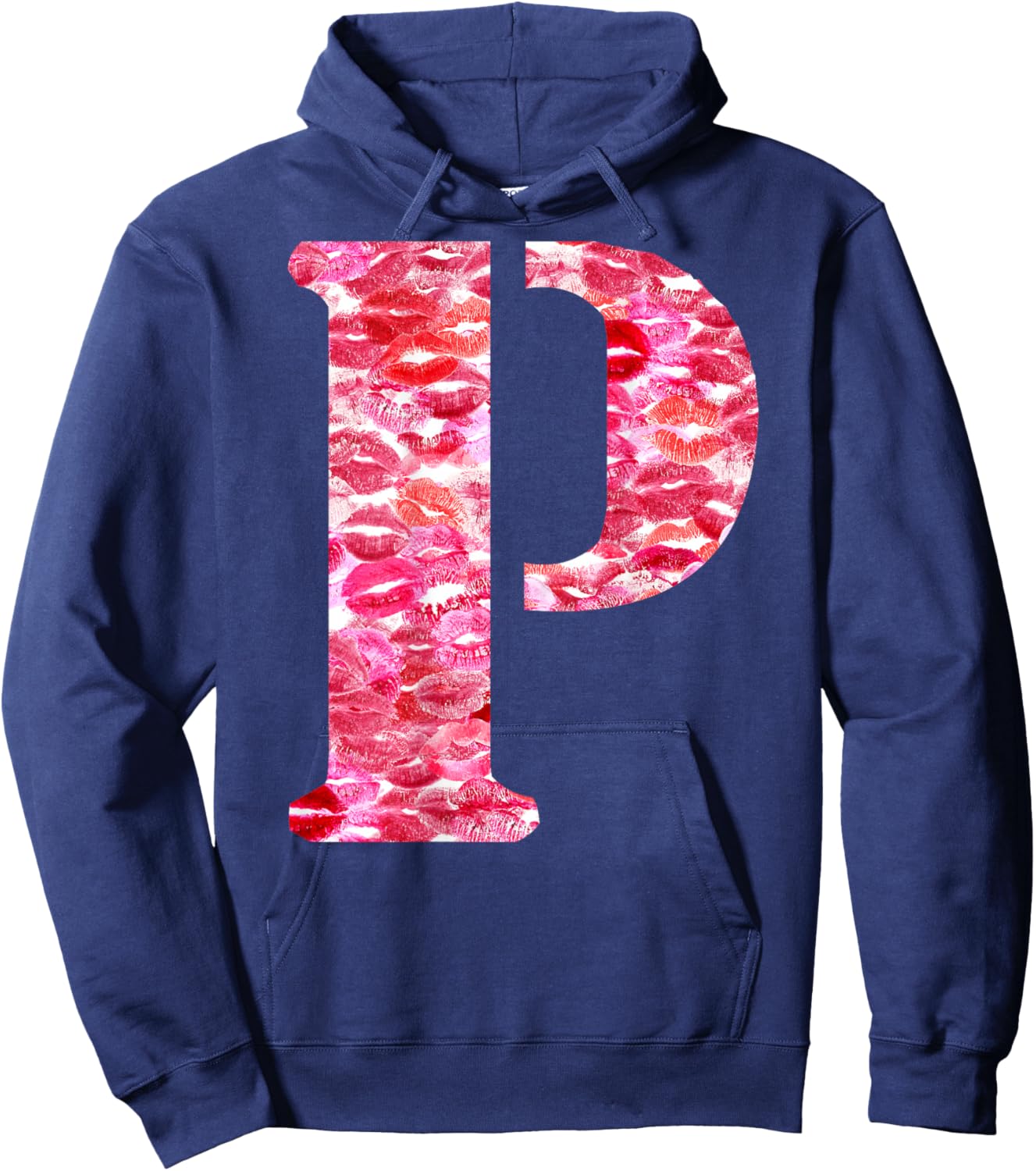 Back Print Only - Lipstick Kisses For Boyfriend Letter P Hoodie - Hoodie | Navy