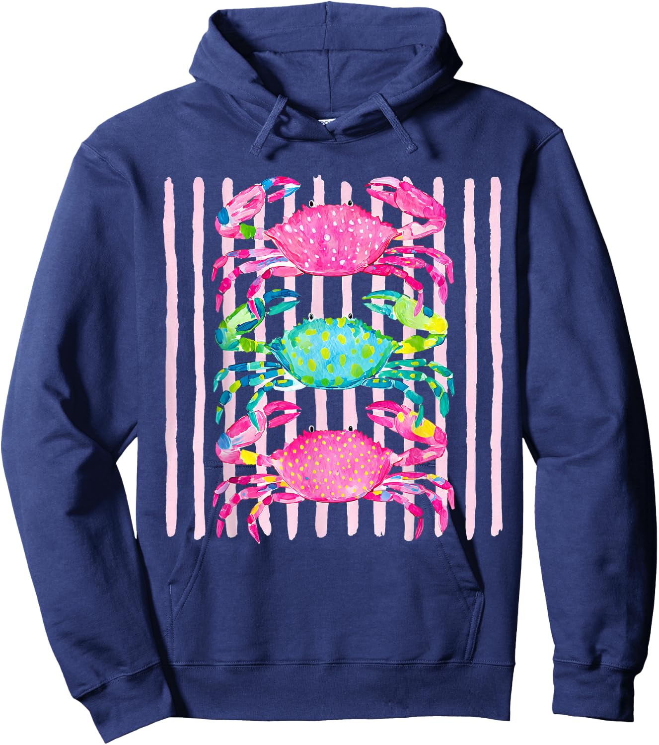 Funny Coastal Crab Beach Vibes Summer Vacation Girls Women Hoodie - Hoodie | Navy