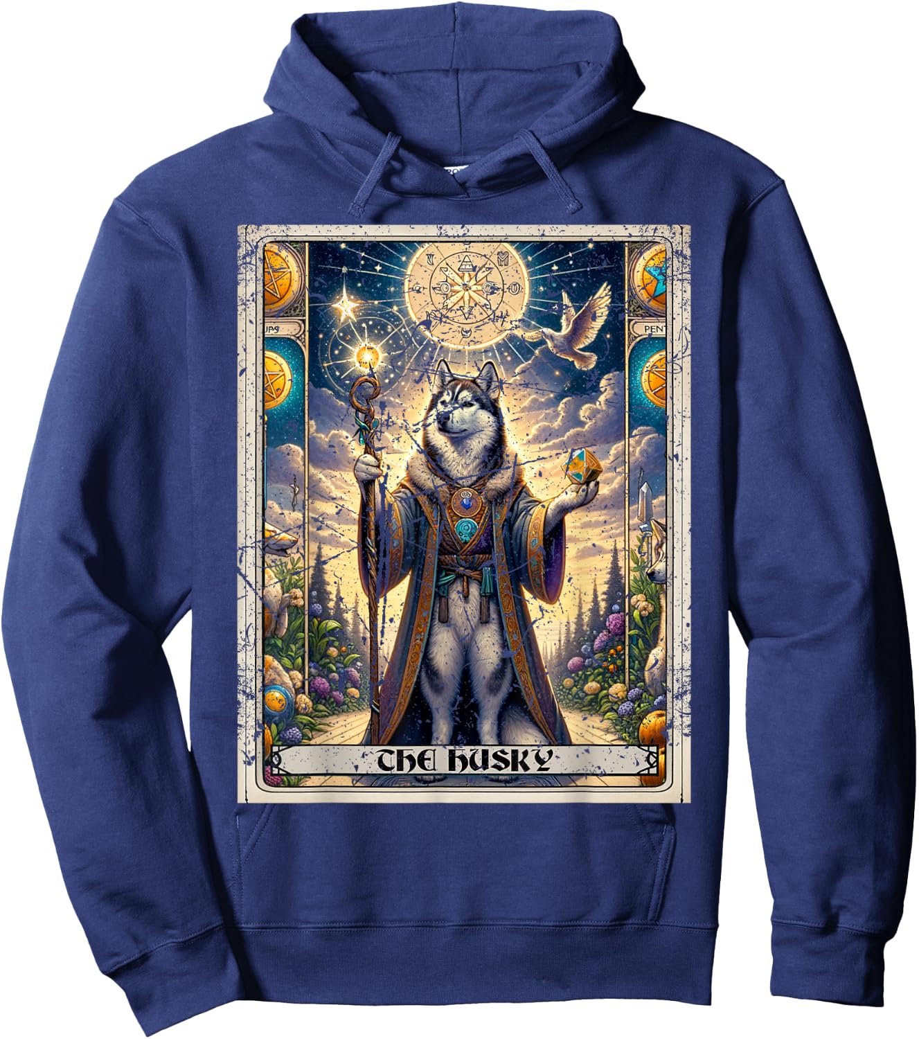 Dog Tarot Card Magician Boho Dark Academia Siberian Husky Hoodie - Hoodie | Navy