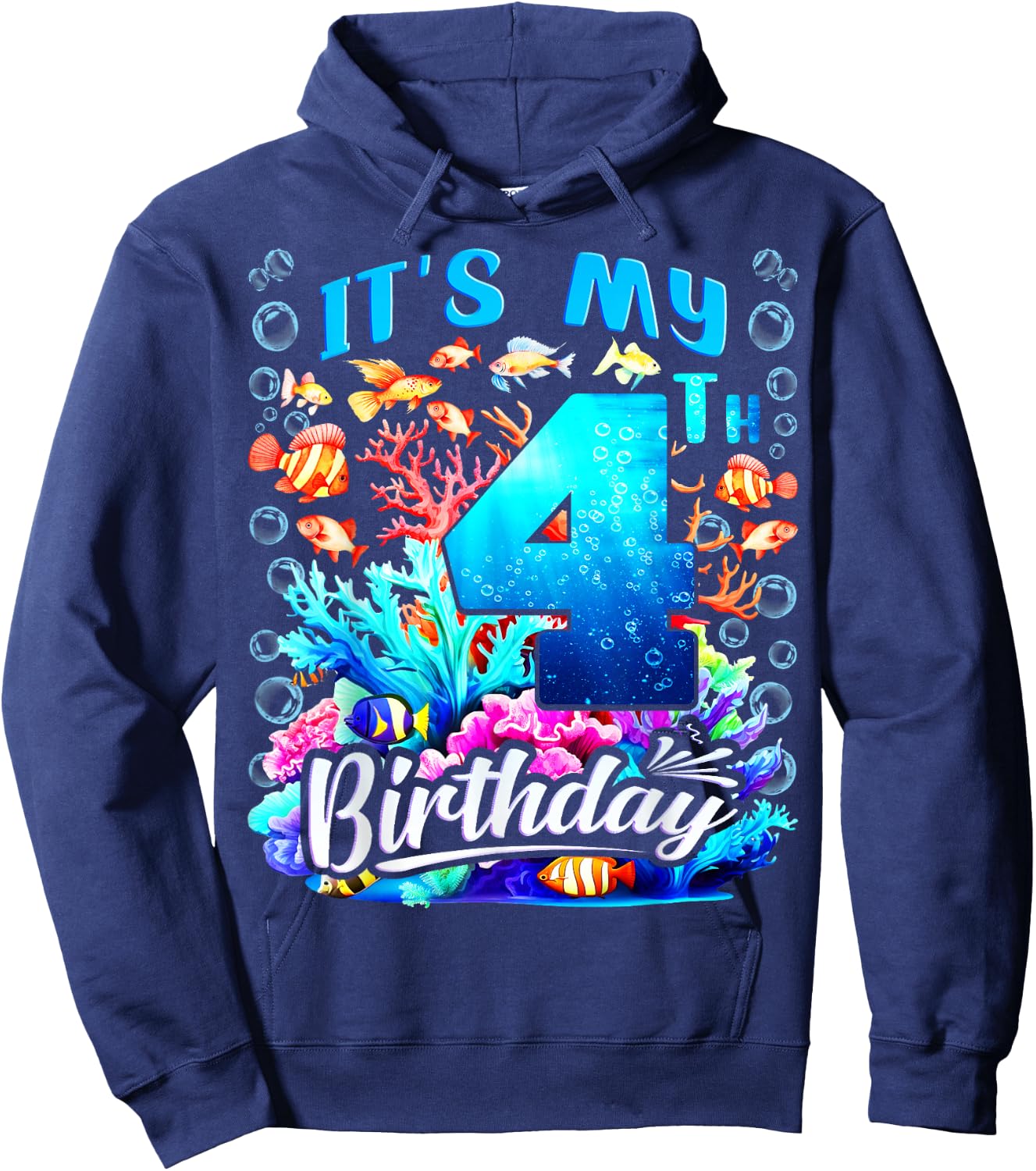 It's My 4th Birthday Boy Sea Fish Ocean Animals Aquarium Hoodie - Hoodie | Navy