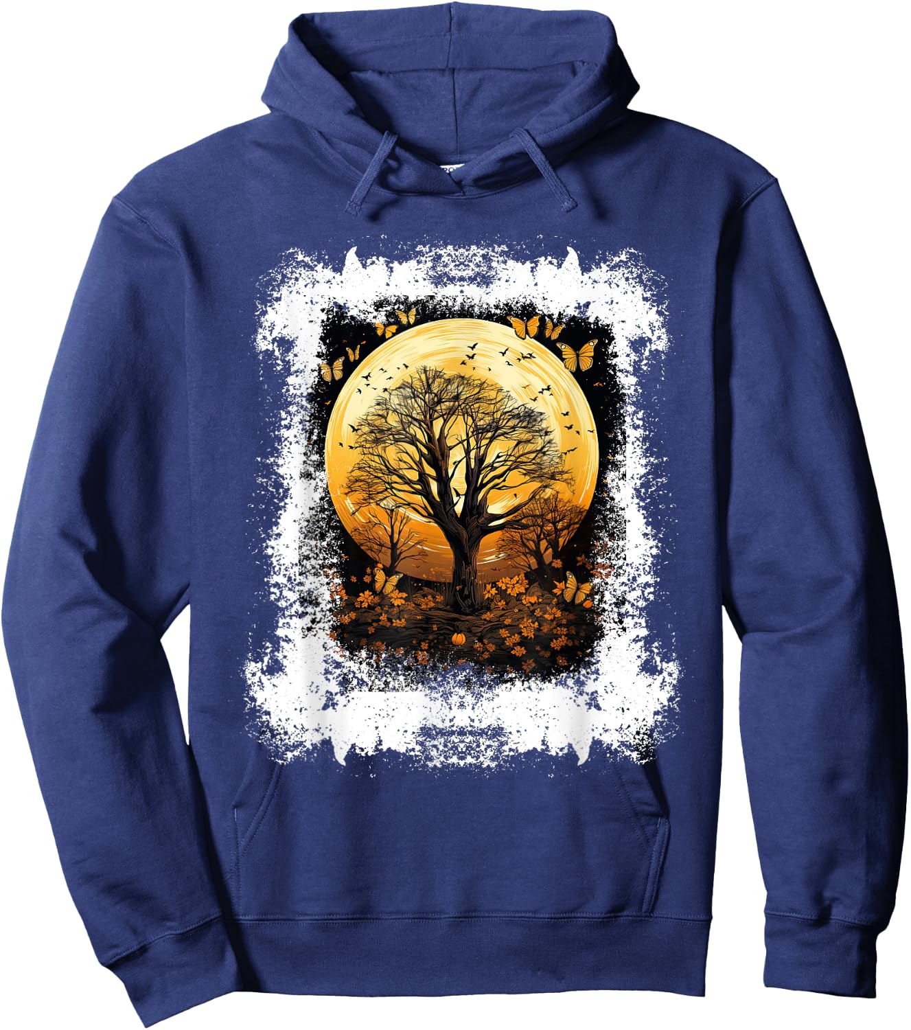 Fall Autumn falling leaves with Tree and Butterfly Hoodie - Hoodie | Navy