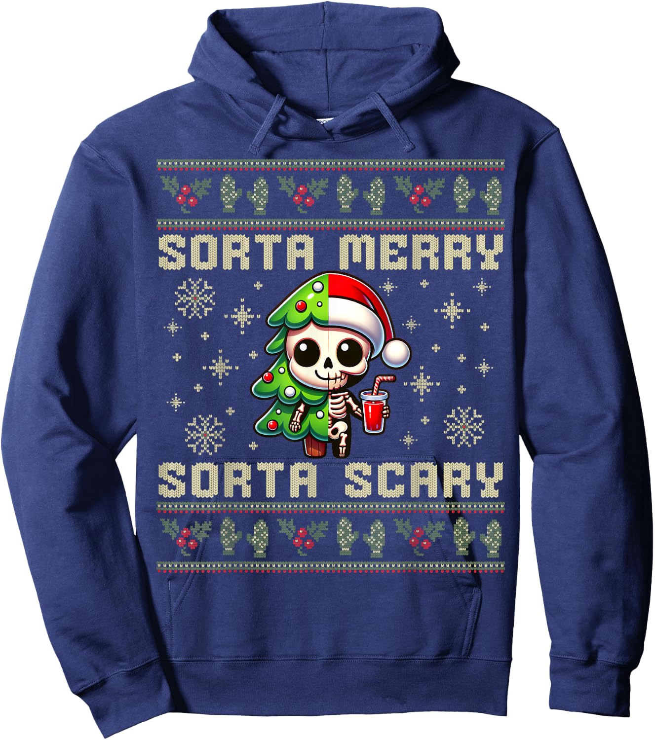 Funny Christmas Sorta Merry Sorta Scary Skeleton Xmas Men Hoodie - Hoodie | Navy