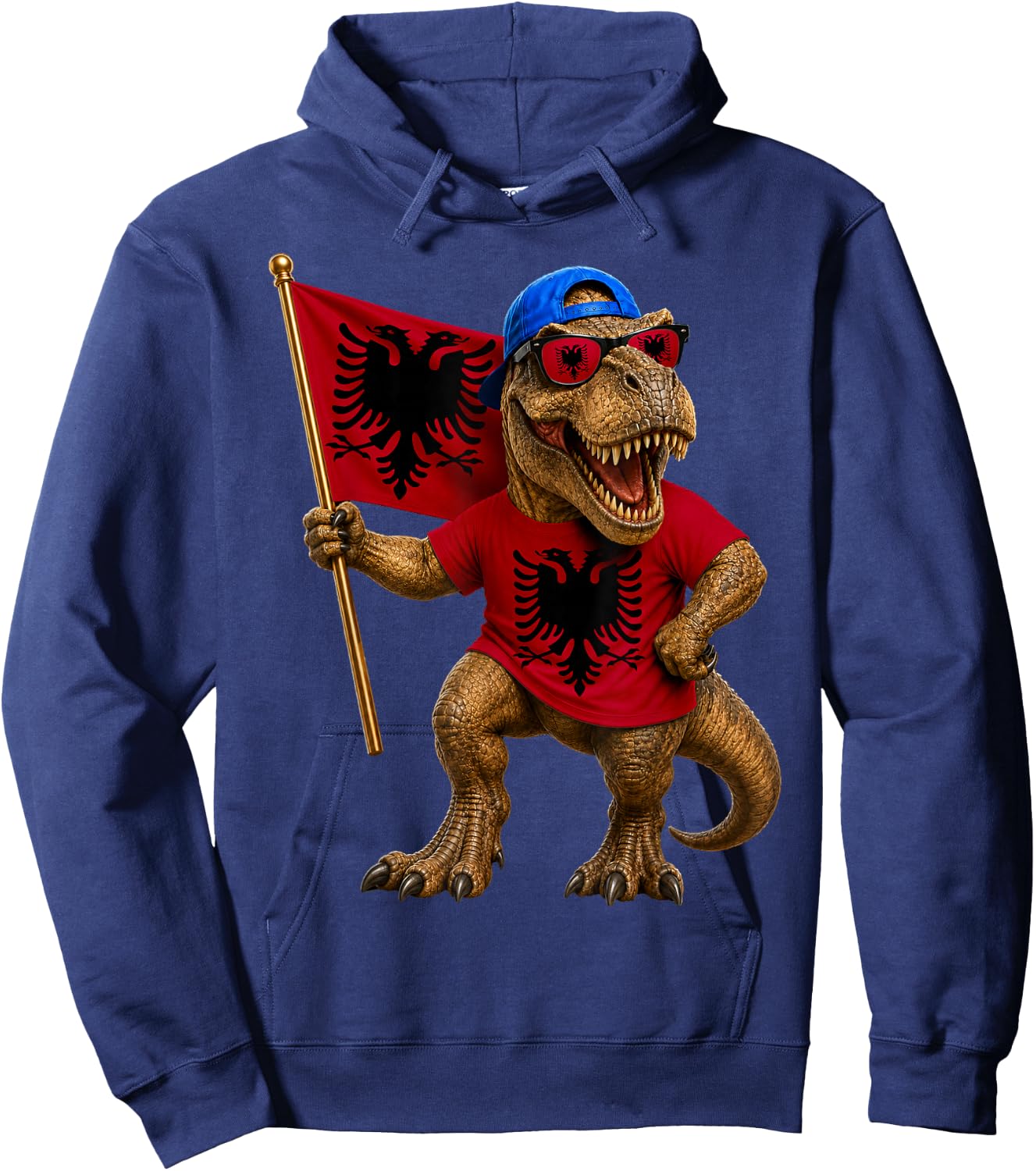 Albanian Flag Dinosaur Roots T-Rex Pride Albania Hoodie - Hoodie | Navy