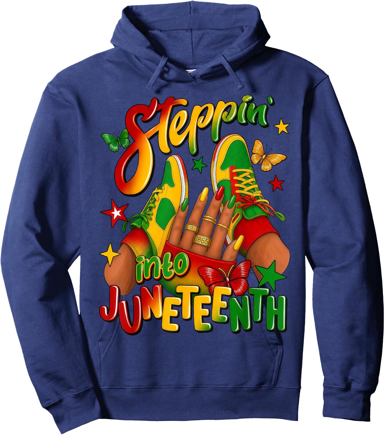 Steppin' Into Juneteenth 1865 Melanin Queen Afro Black Woman Hoodie - Hoodie | Navy
