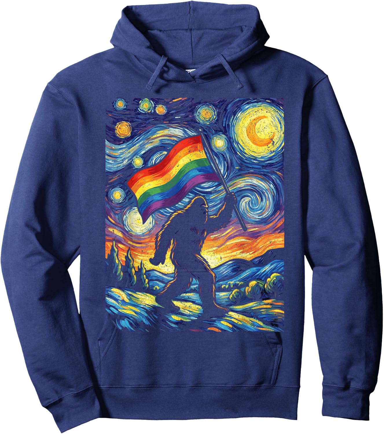 Bigfoot Starry Night Sasquatch Gay Pride LGBT Support Hoodie - Hoodie | Navy