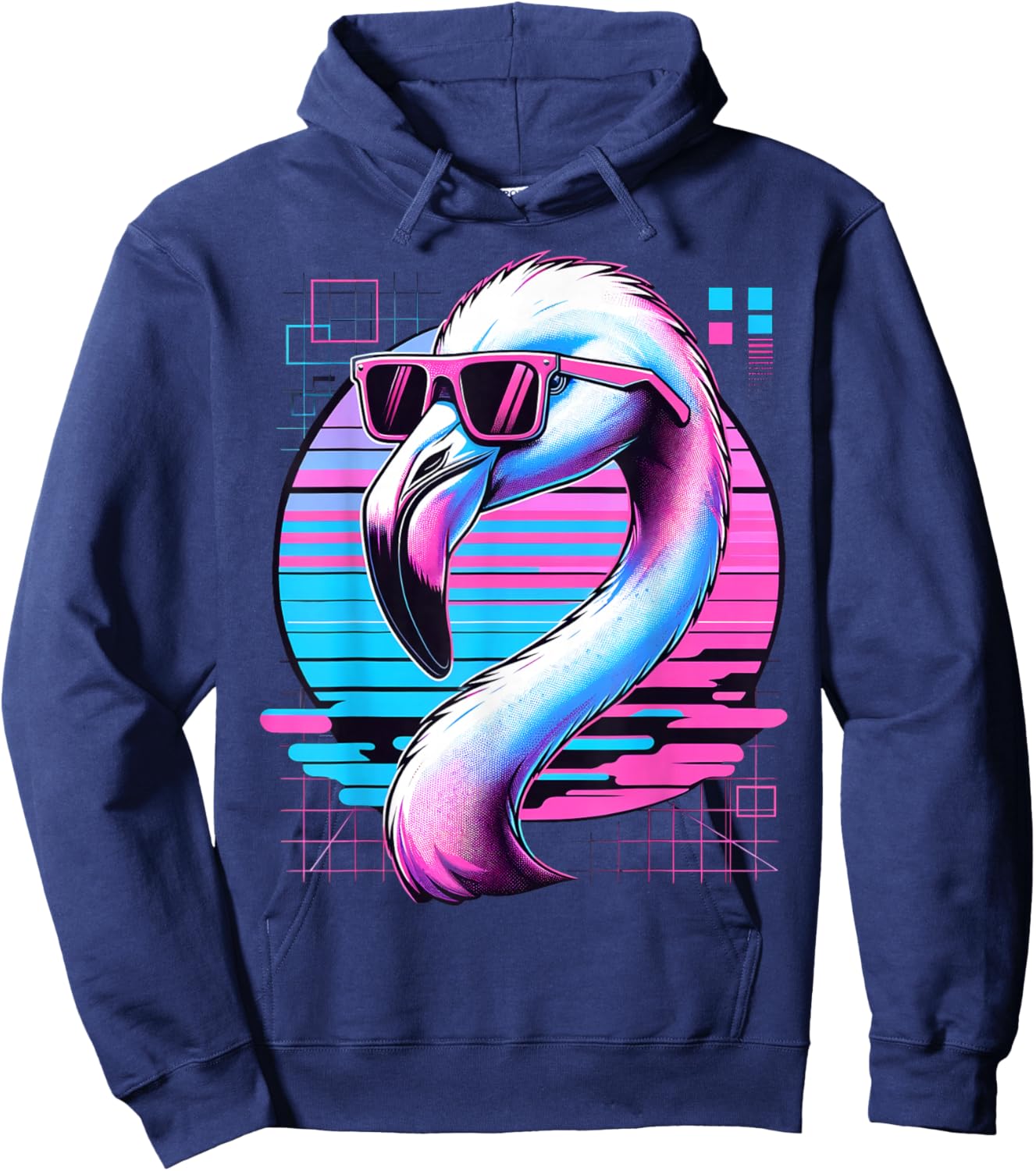 Men's Women's and Children's Vintage Retro Flamingo Lovers , black Hoodie - Hoodie | Navy