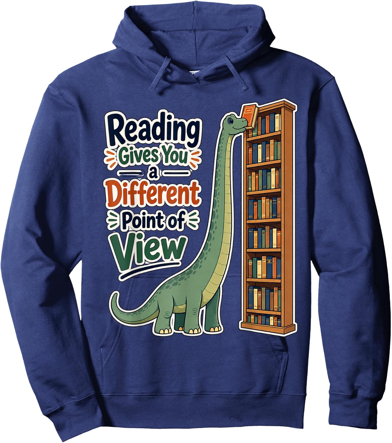 Reading Gives You a Different Point of View Dinosaur Library Hoodie - Hoodie | Navy