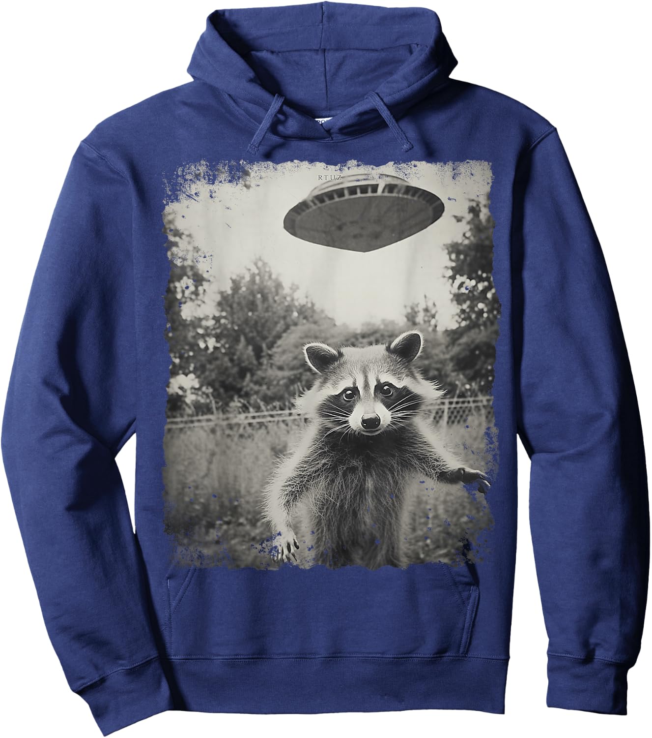 Vintage Hipster Retro Raccoon Streetwear Alien UFO Waschbär Hoodie - Hoodie | Navy