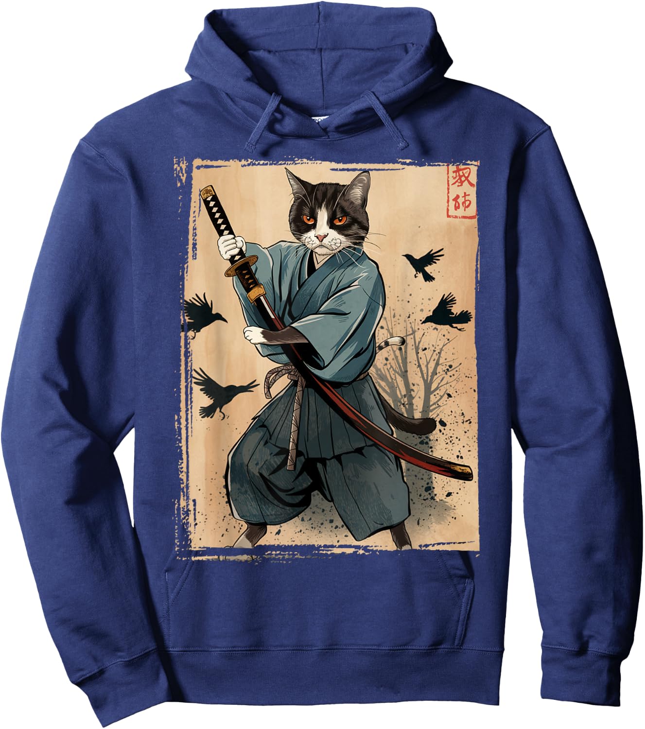 Samurai Cat Anime Cool Funny Graphic Women Kids Hoodie - Hoodie | Navy
