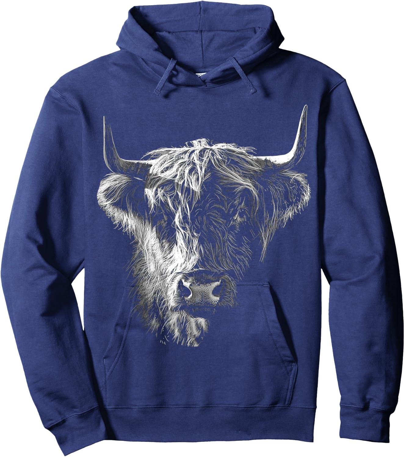 @n!mal Highland Cow Art Gesicht Tier Portrait Grafik Highland Cow für Tierliebhaber, Familien, Kinder - - Schwarz - S Hoodie - Hoodie | Navy