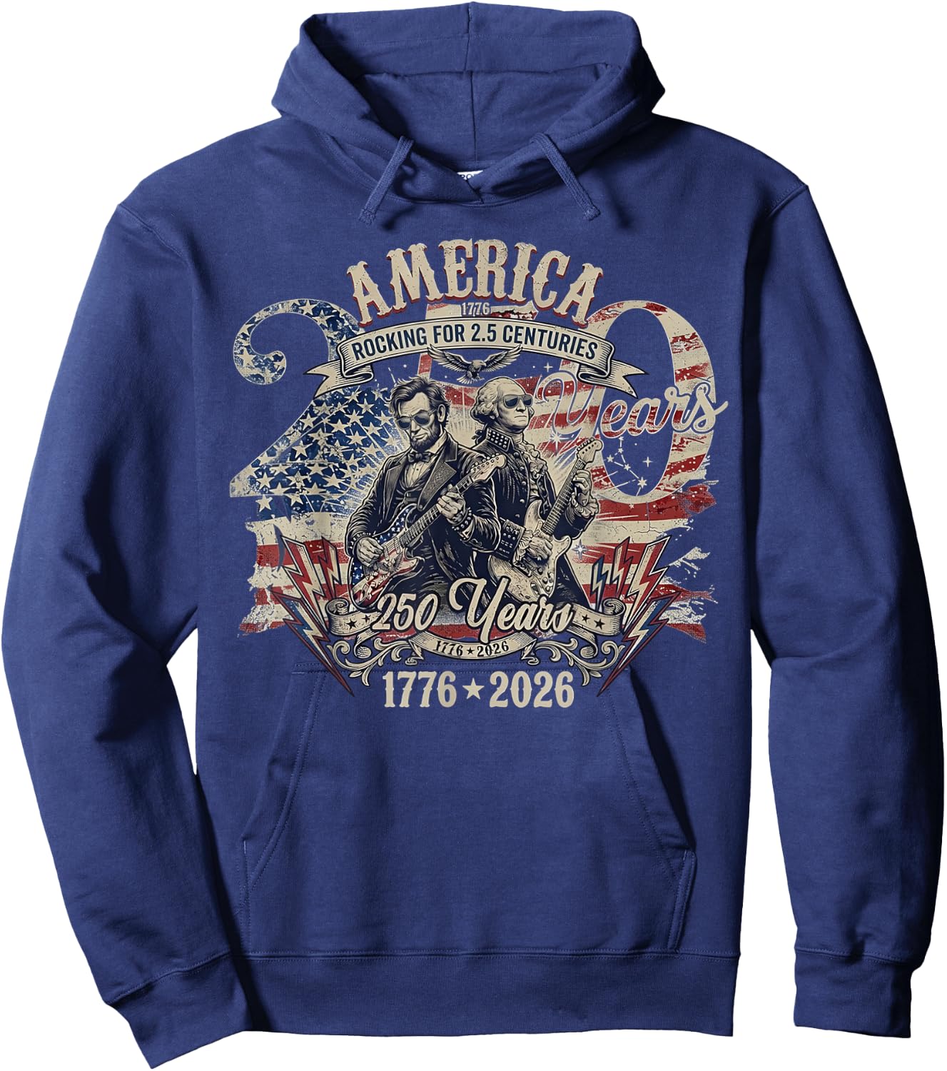 Patriotic Washington Lincoln Playing Guitar 250 Years Hoodie - Hoodie | Navy