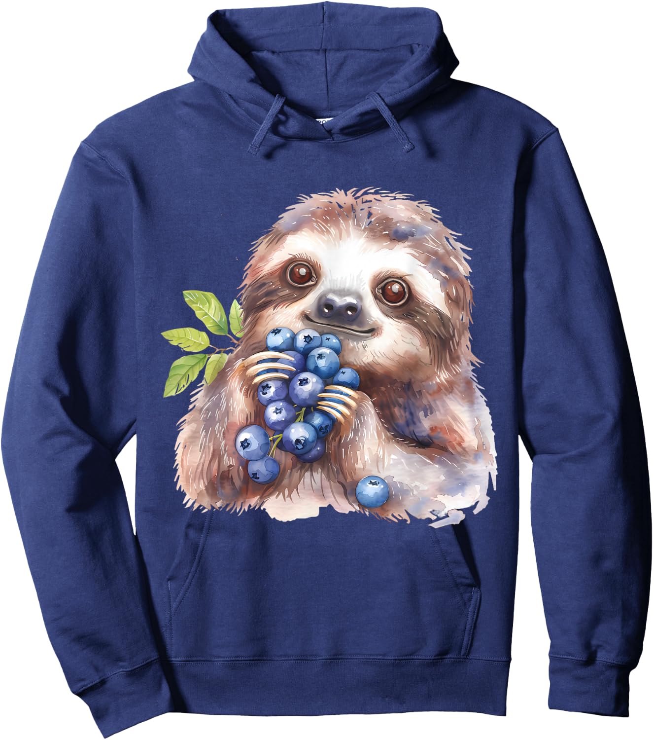 Blueberry Sloth Watercolor Motif Blueberries Animal Art Hoodie - Hoodie | Navy