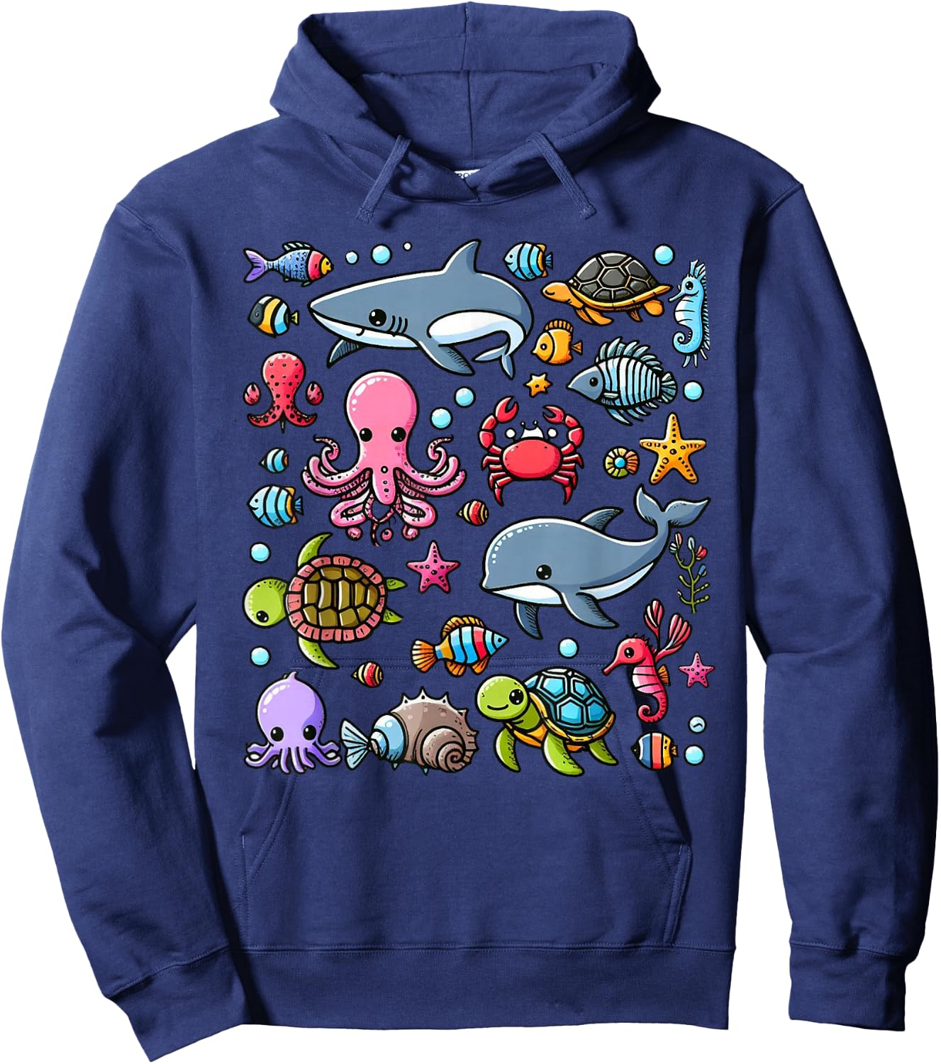 Colourful Sea Animals for Kids, Cute Sea Creatures , black Hoodie - Hoodie | Navy