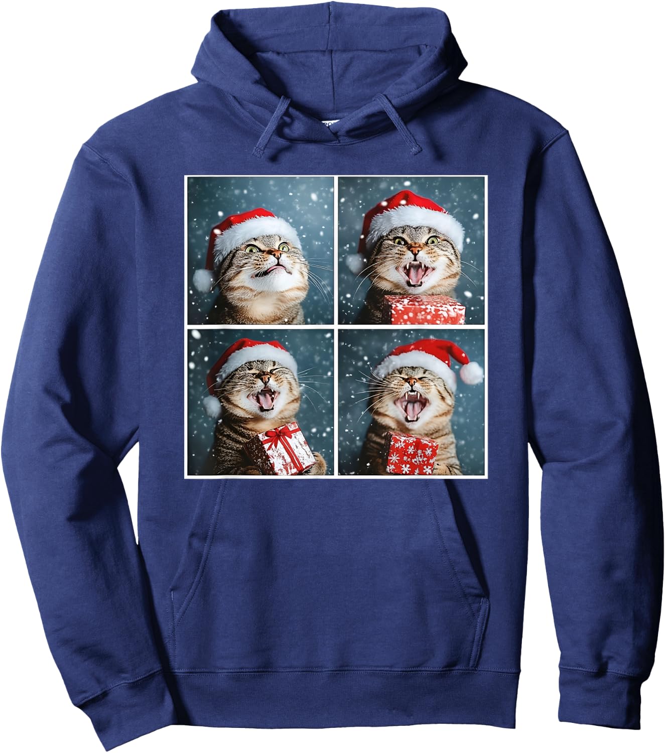 Winter Tabby Cat In Santa Hat Funny Christmas Cat Hoodie - Hoodie | Navy