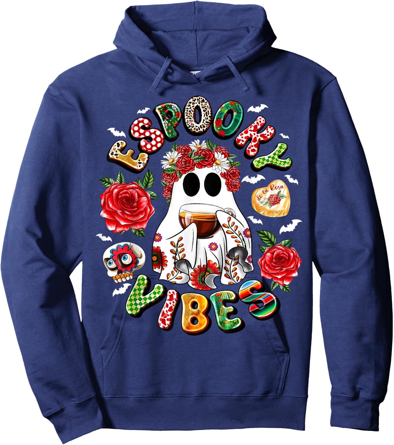 Mexican Ghost Espooky Vibes Pantasmas Conchas And Cucuys Hoodie - Hoodie | Navy