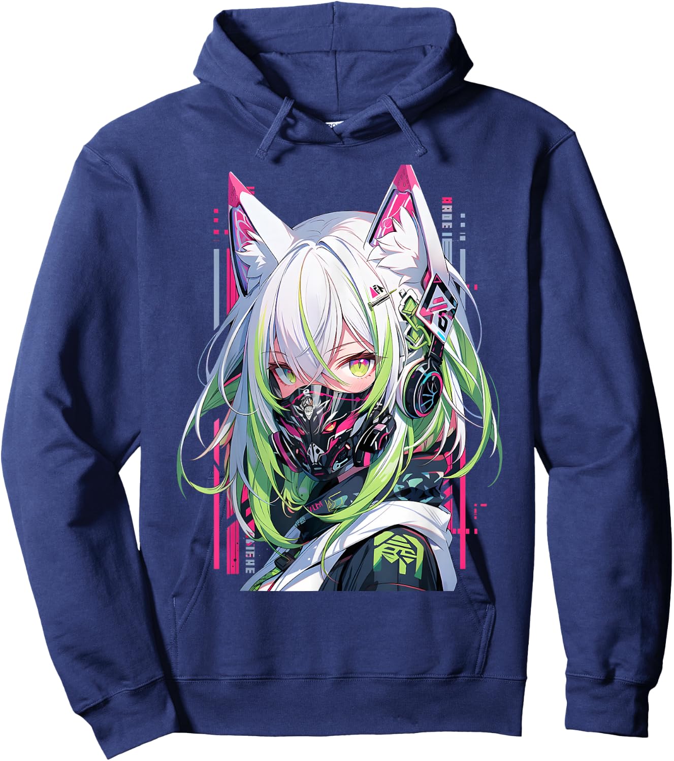 Manga Anime Aesthetic Cyberpunk Techwear Harajuku , black Hoodie - Hoodie | Navy