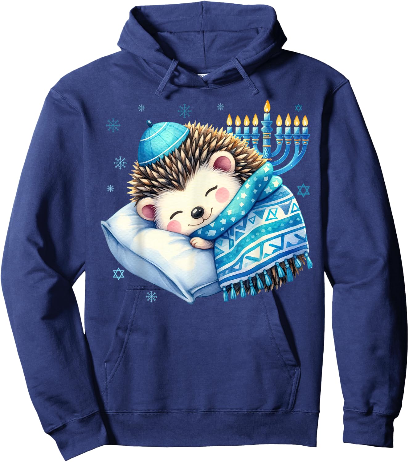 Pretty Sleepy Jewish Pyjamas Hedgehog Hanukkah , Black, S Hoodie - Hoodie | Navy