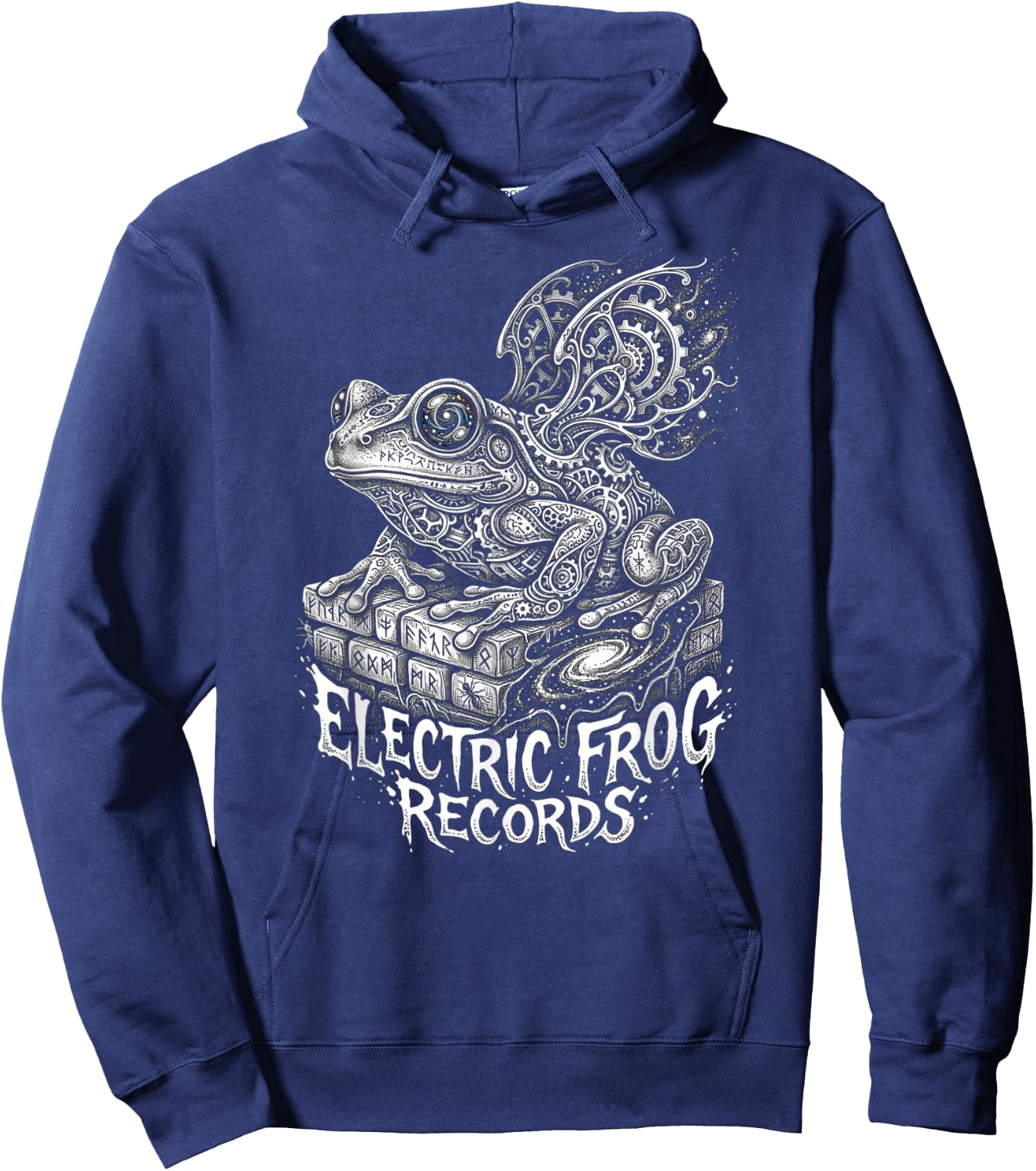 Trippy Electric Frog Records Psychedelic Vinyl Rock Music Hoodie - Hoodie | Navy