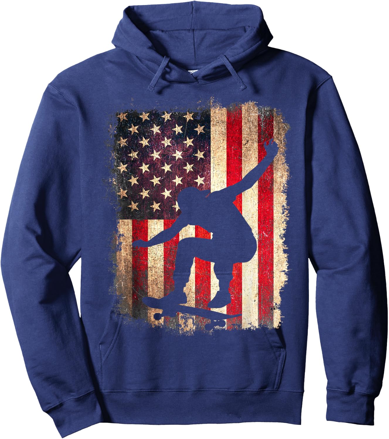Skateboard American Flag Skateboarder Skater USA 4th of July Hoodie - Hoodie | Navy