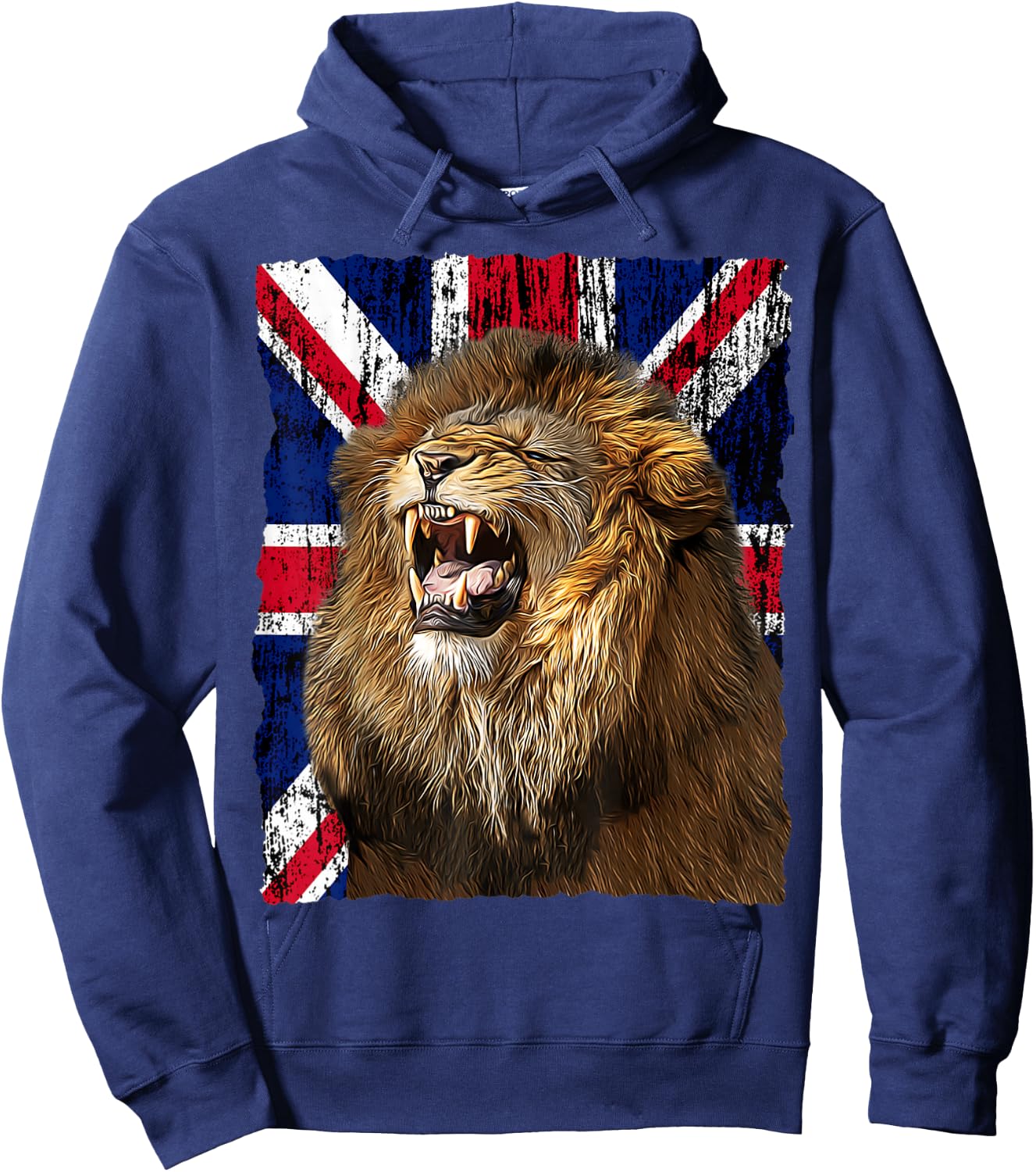 Patriotic Roaring Lion UK Flag Distressed United Kingdom Hoodie - Hoodie | Navy